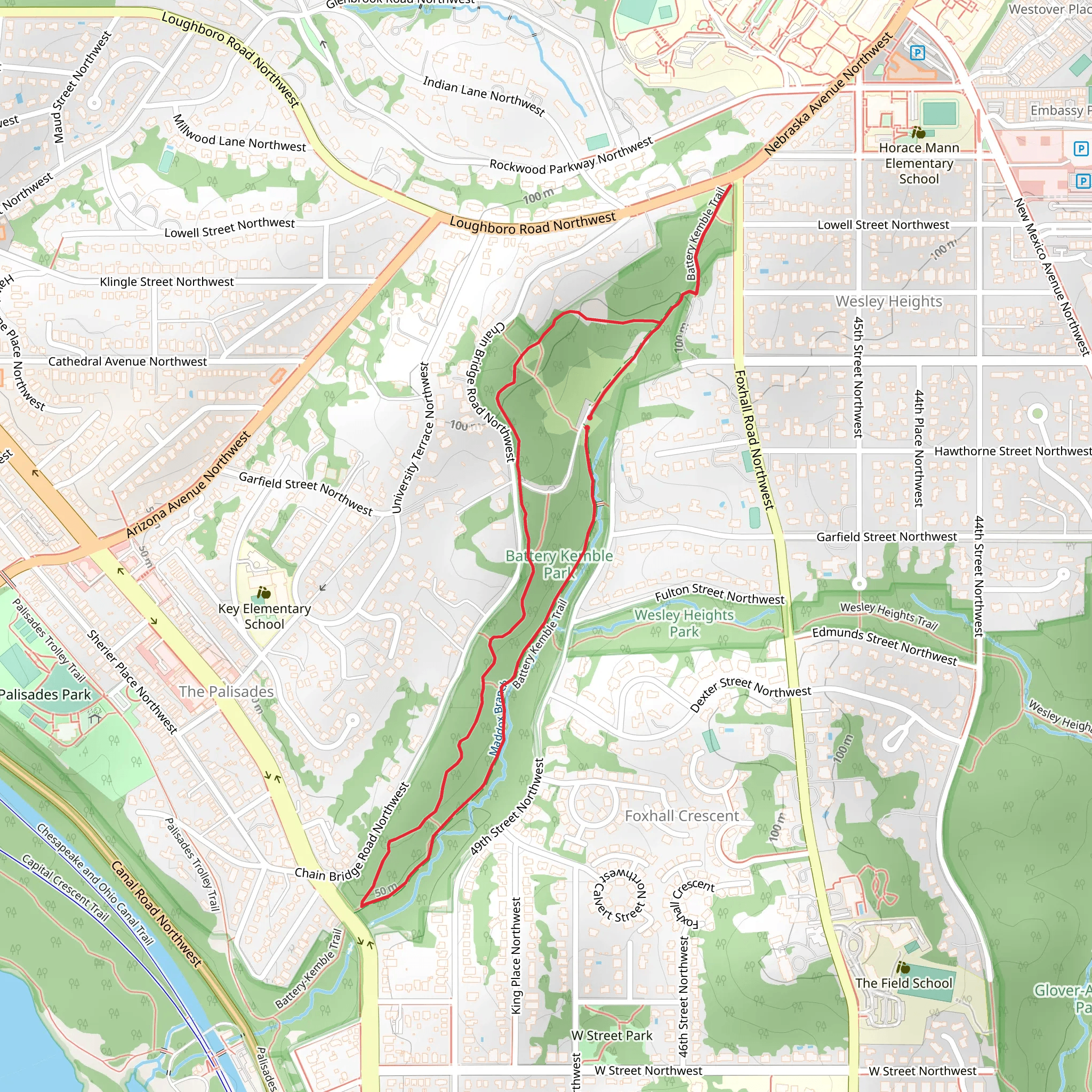 Batttery Kemble Trail and Fort Circle Park Loop mobile static map