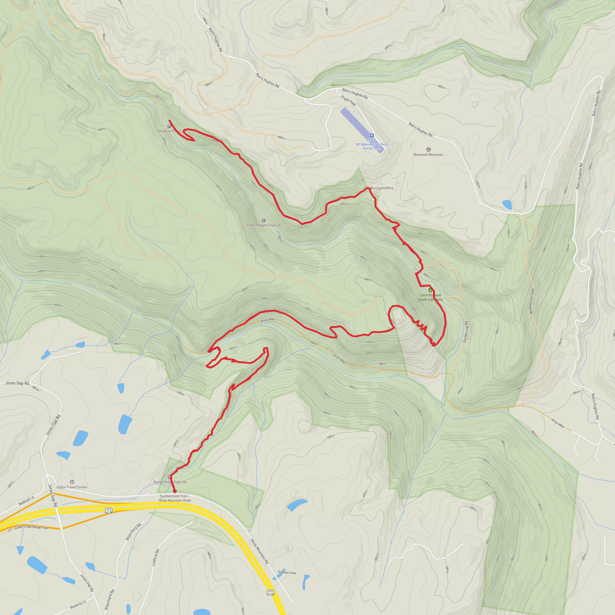 Imodium Falls via CT Possum Creek Gorge Trail mobile static map