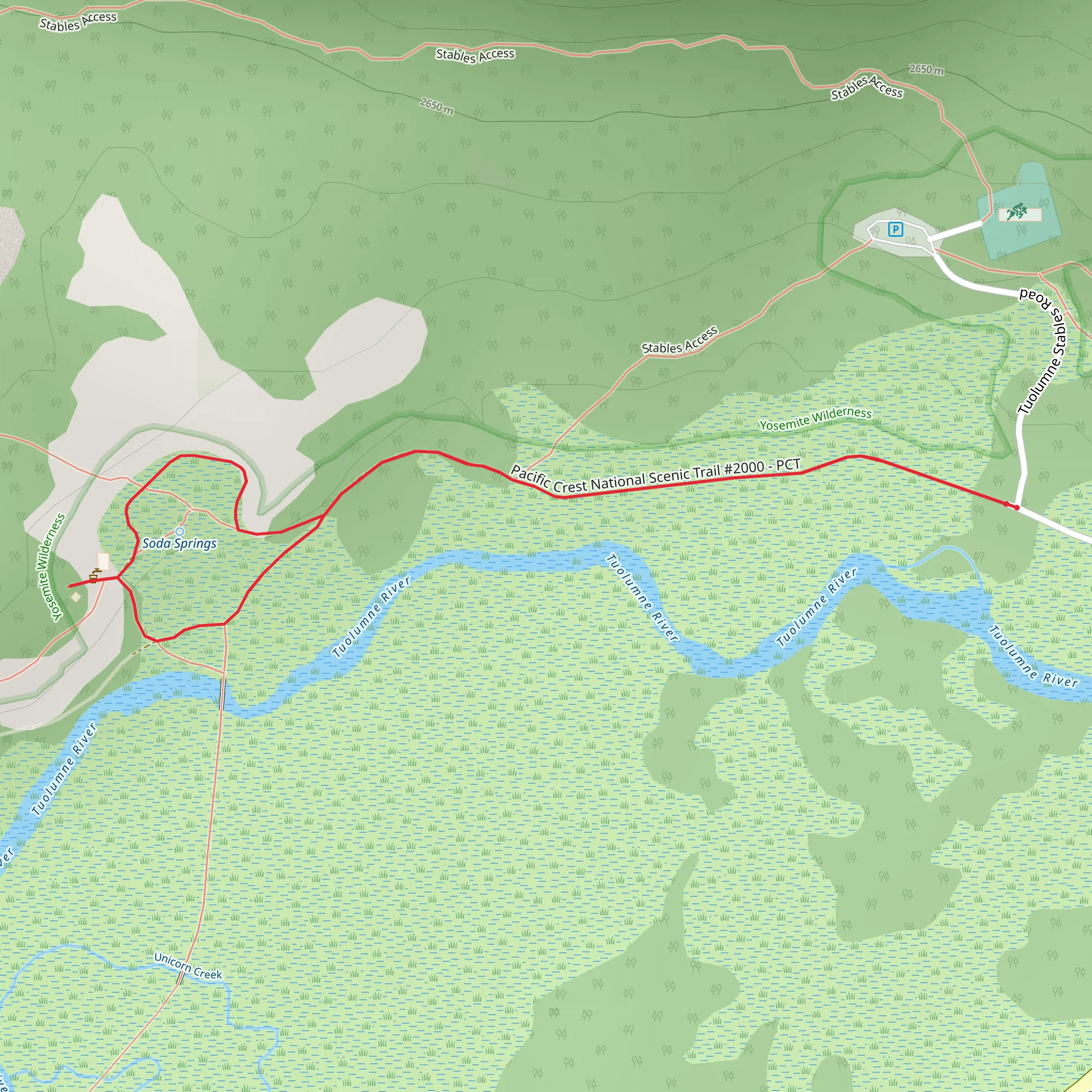 Parsons Memorial Lodge and Soda Springs via Pacific Crest Trail mobile static map