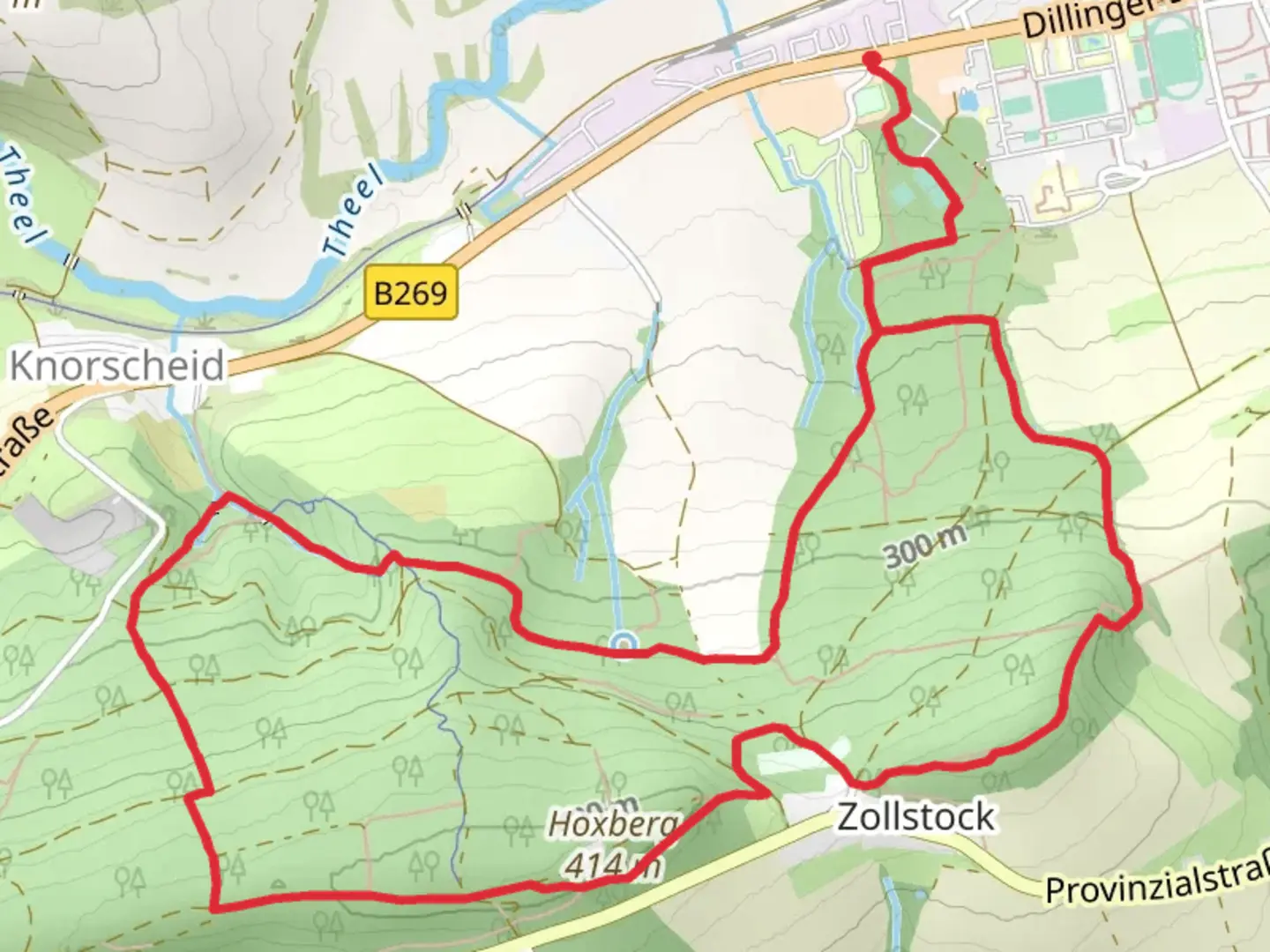 An image depicting the trail Hoxberg, Helmut Dittrich Platz and Kaltenstein Loop and its surrounding area.