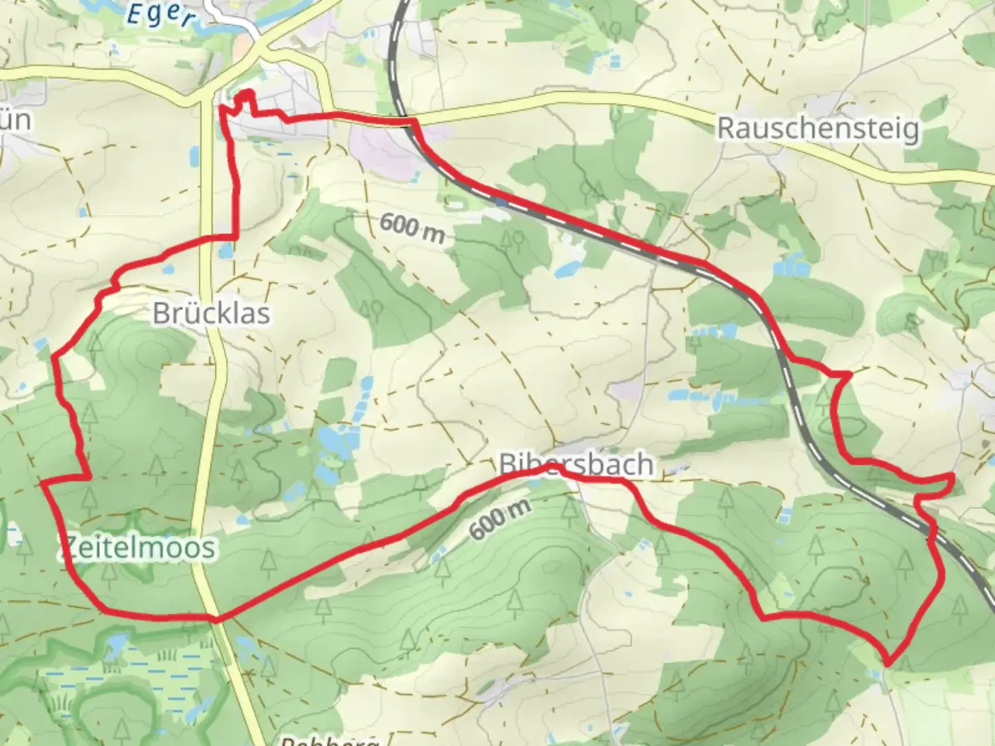 An image depicting the trail Rosenbuhl, Schonlinder Steigholz and Schlossberg Loop and its surrounding area.