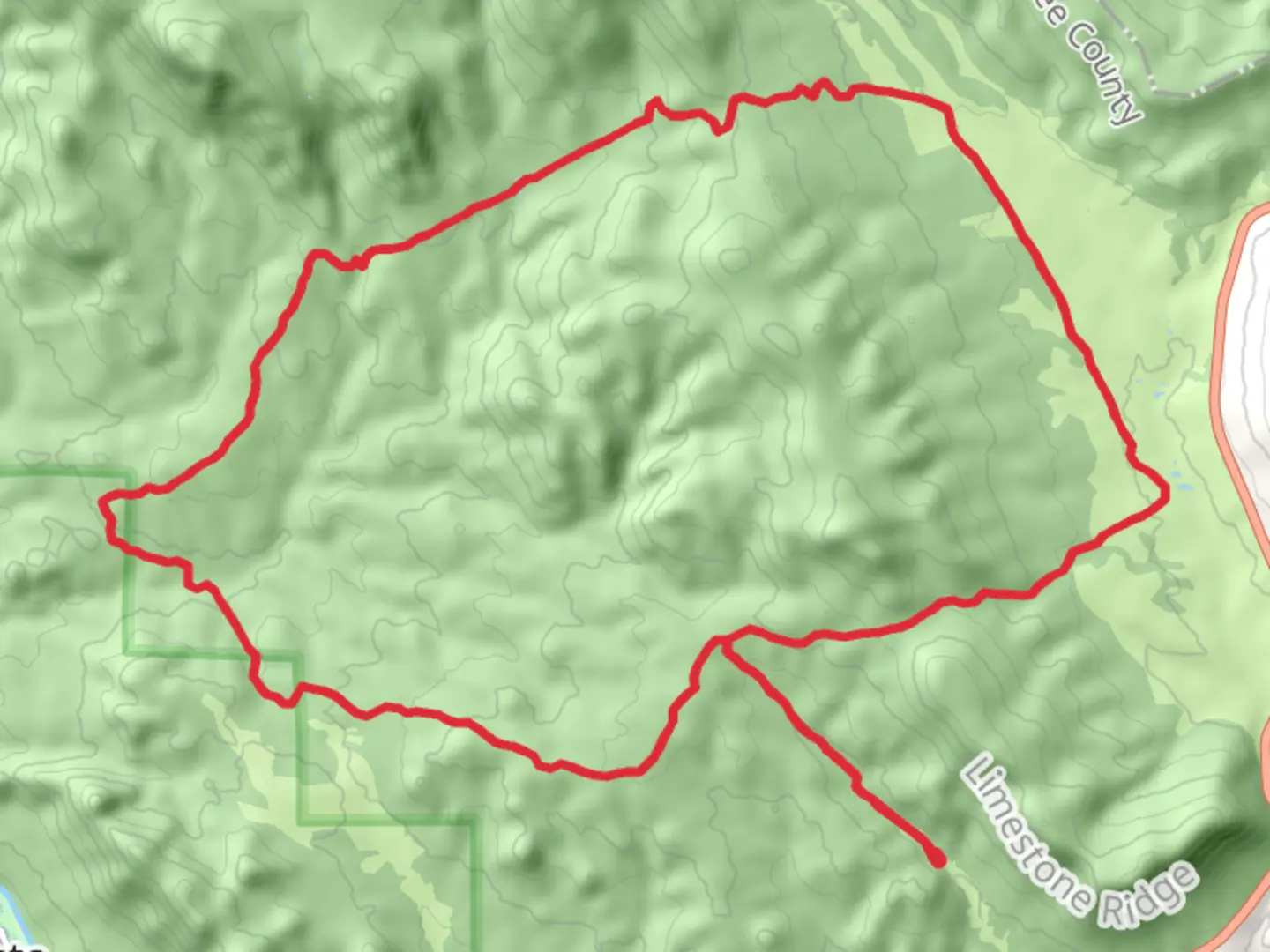 An image depicting the trail Lenhardy Cutoff and Sevenmile Creek Road Loop and its surrounding area.