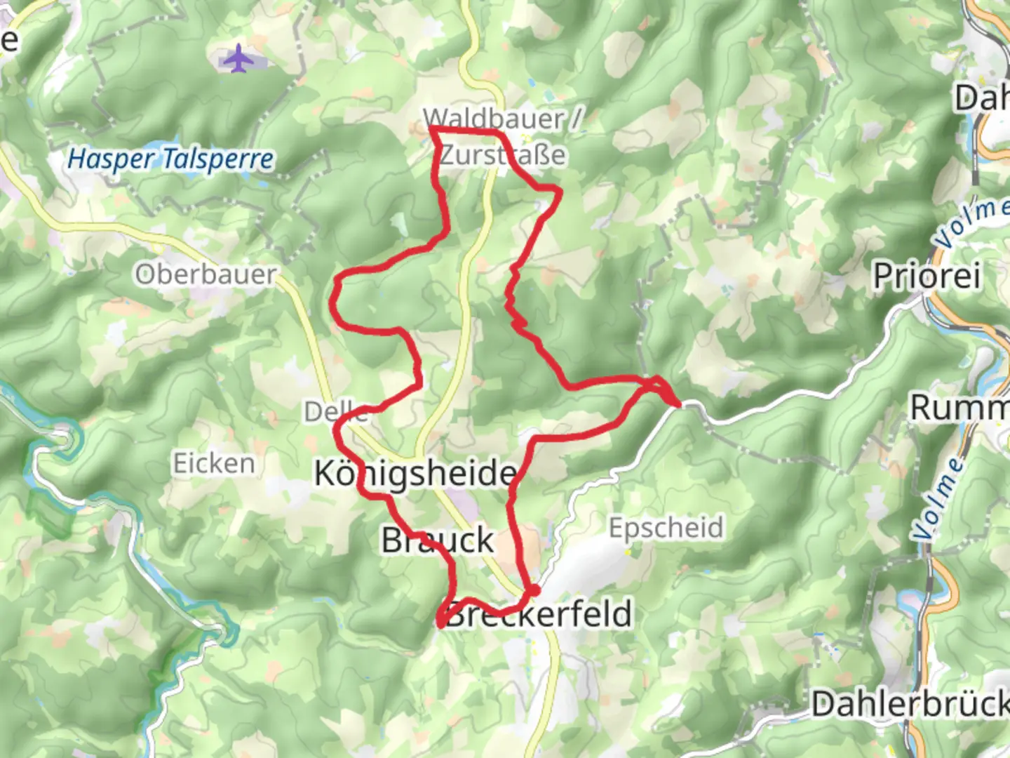 An image depicting the trail Breckerfeld Loop and its surrounding area.