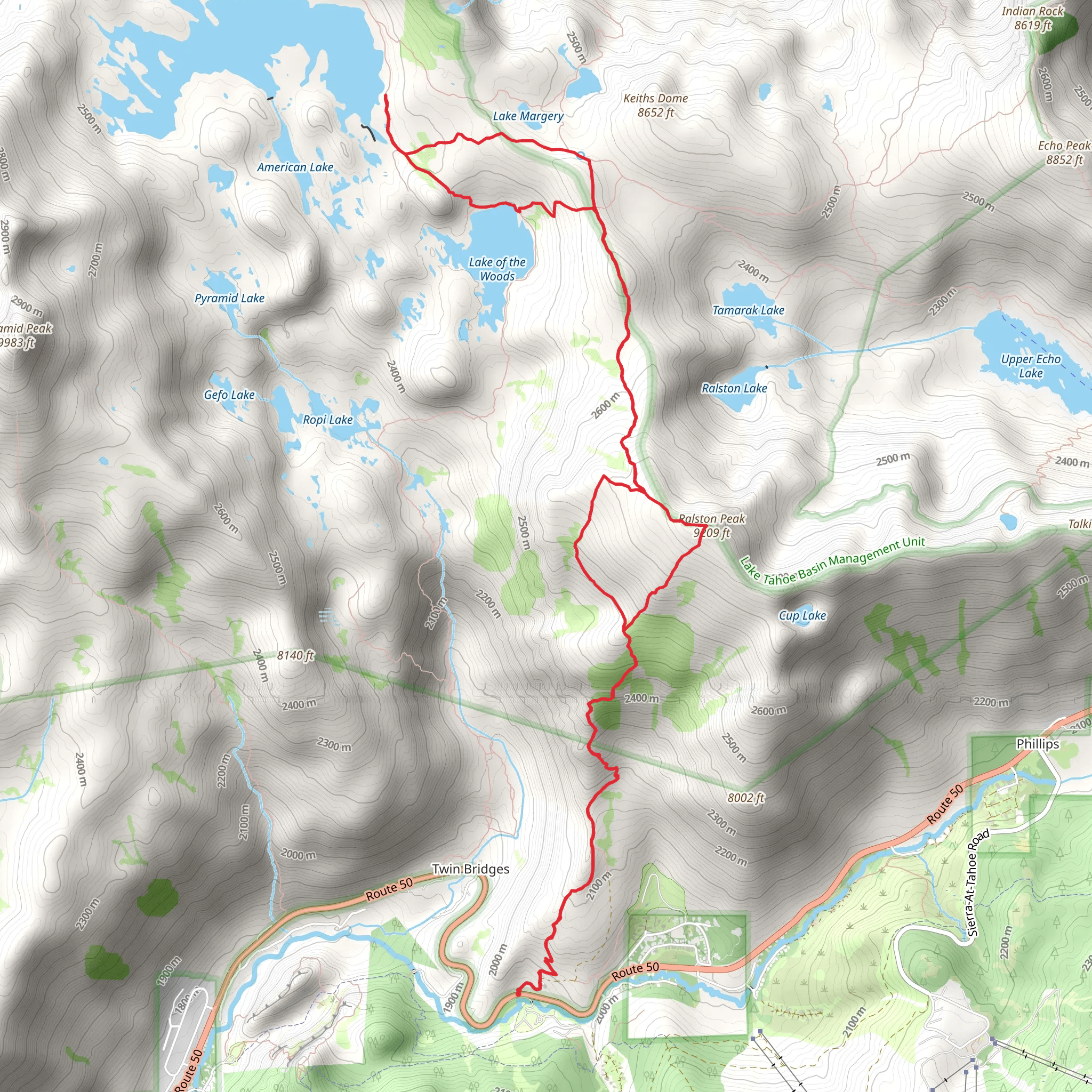 Ralston Peak, Lake of the Woods and Lake Aloha Loop Trail mobile static map
