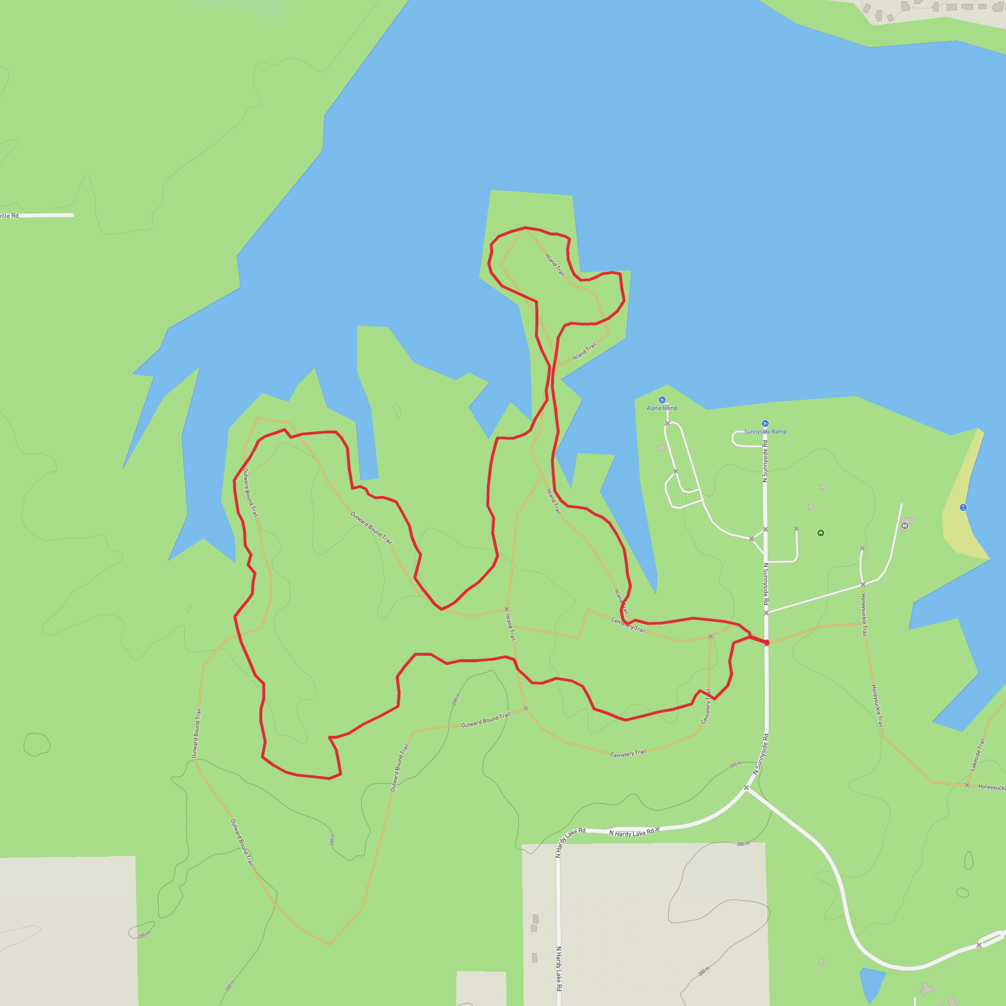 Hardy Lake via Outward Bound Trail and Island Trail mobile static map