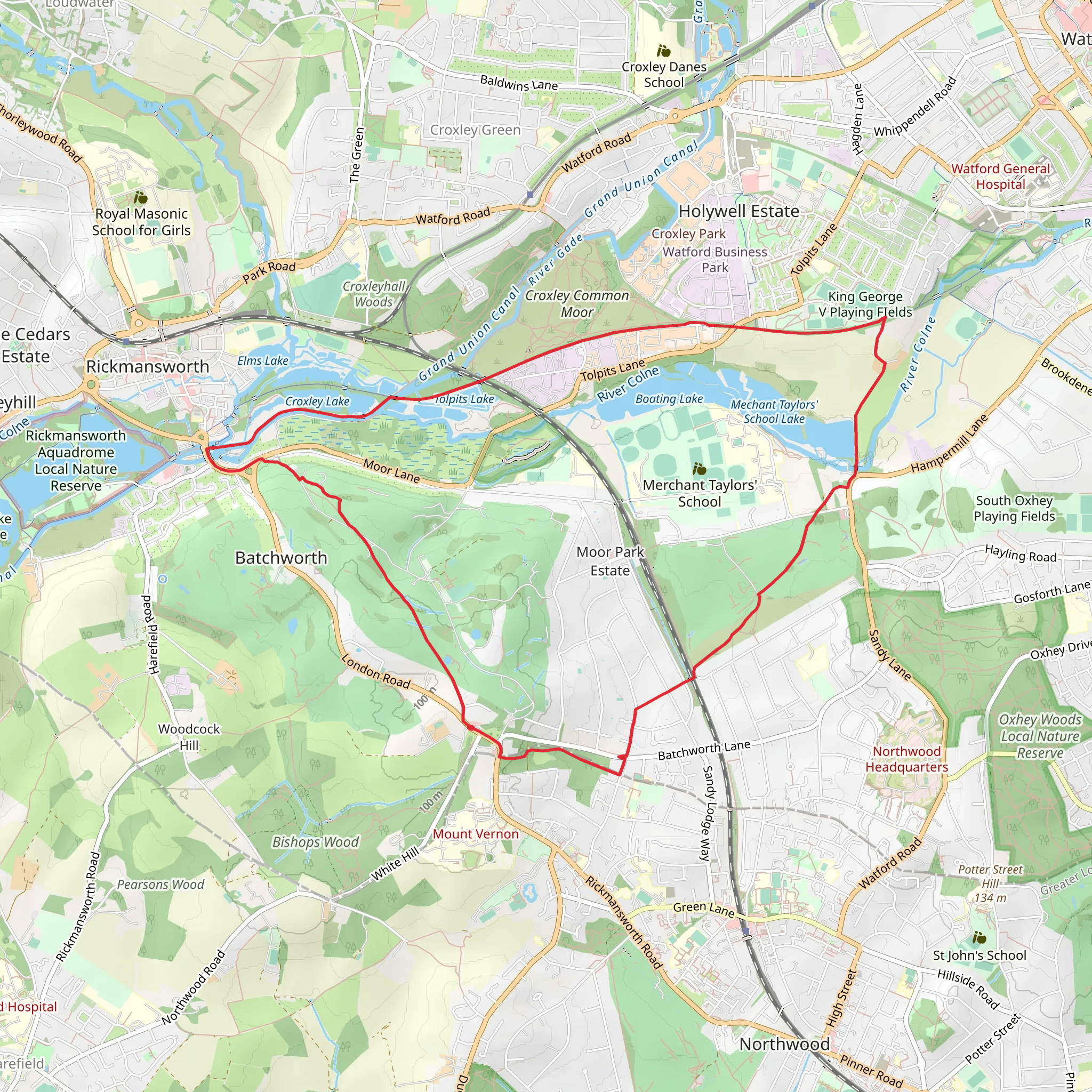 Hampermill Lake, Croxley Lake and Batchworth Country Park Loop mobile static map