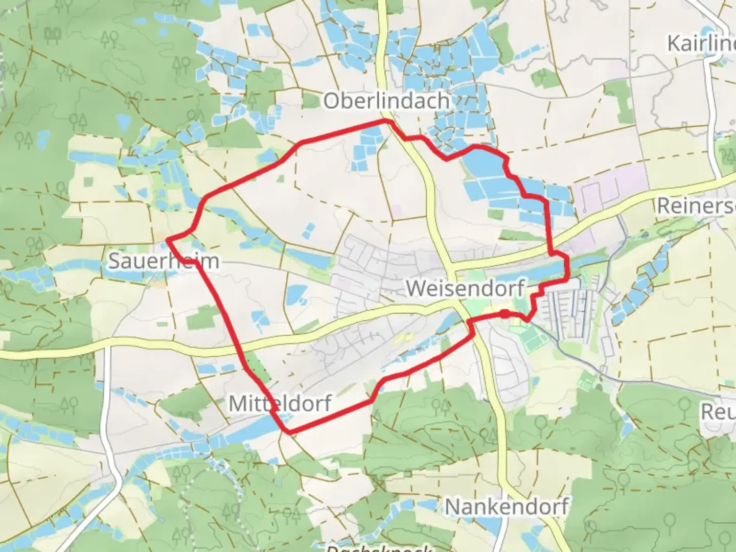 An image depicting the trail Grosser Bodenweiher via Weisendorfer Rundwanderweg and its surrounding area.