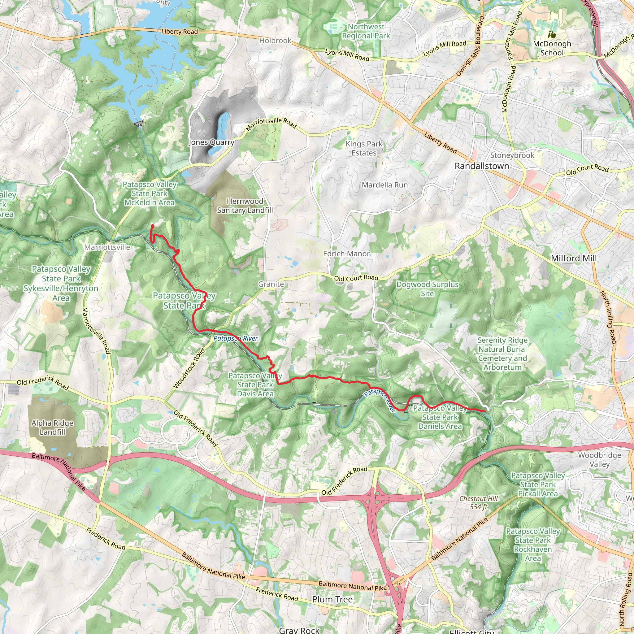 McKeldin Falls - Switchback - Thru Trail mobile static map