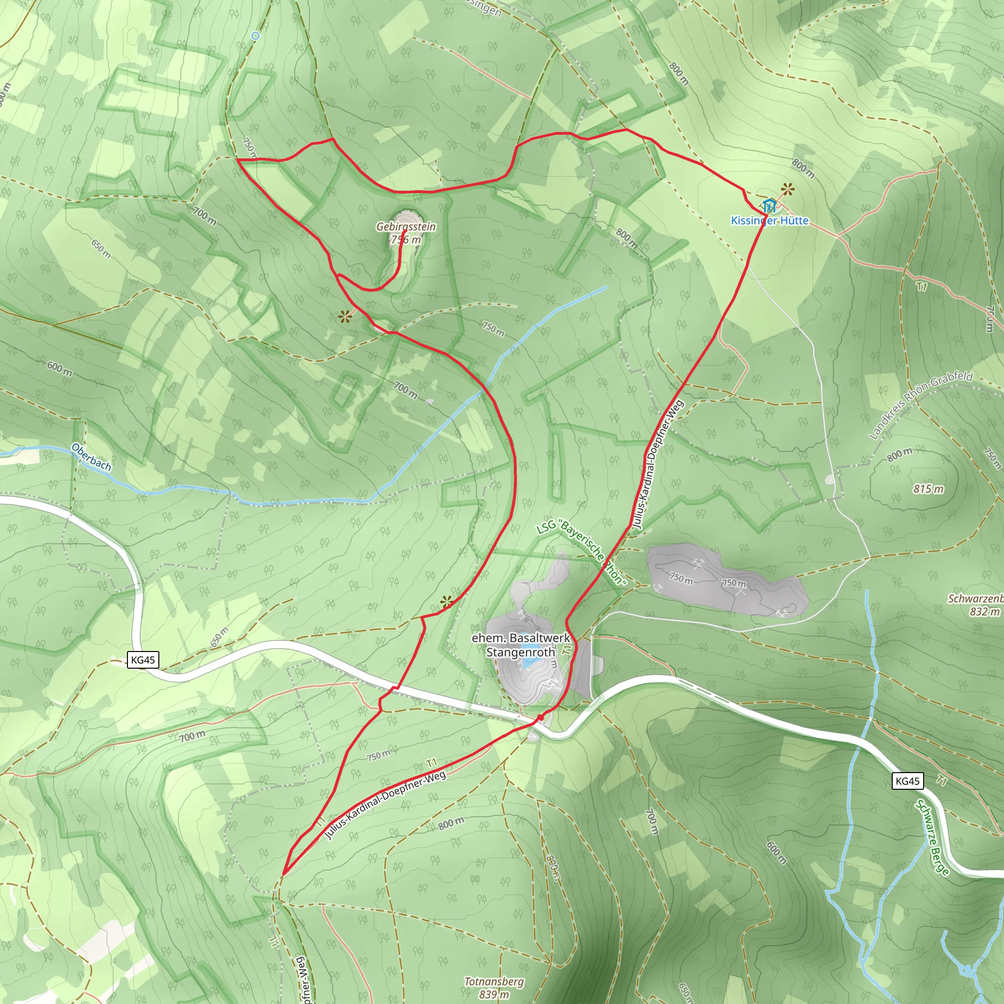 Gebirgsstein via Rhoen Hohenweg and Extratour Basaltweg mobile static map