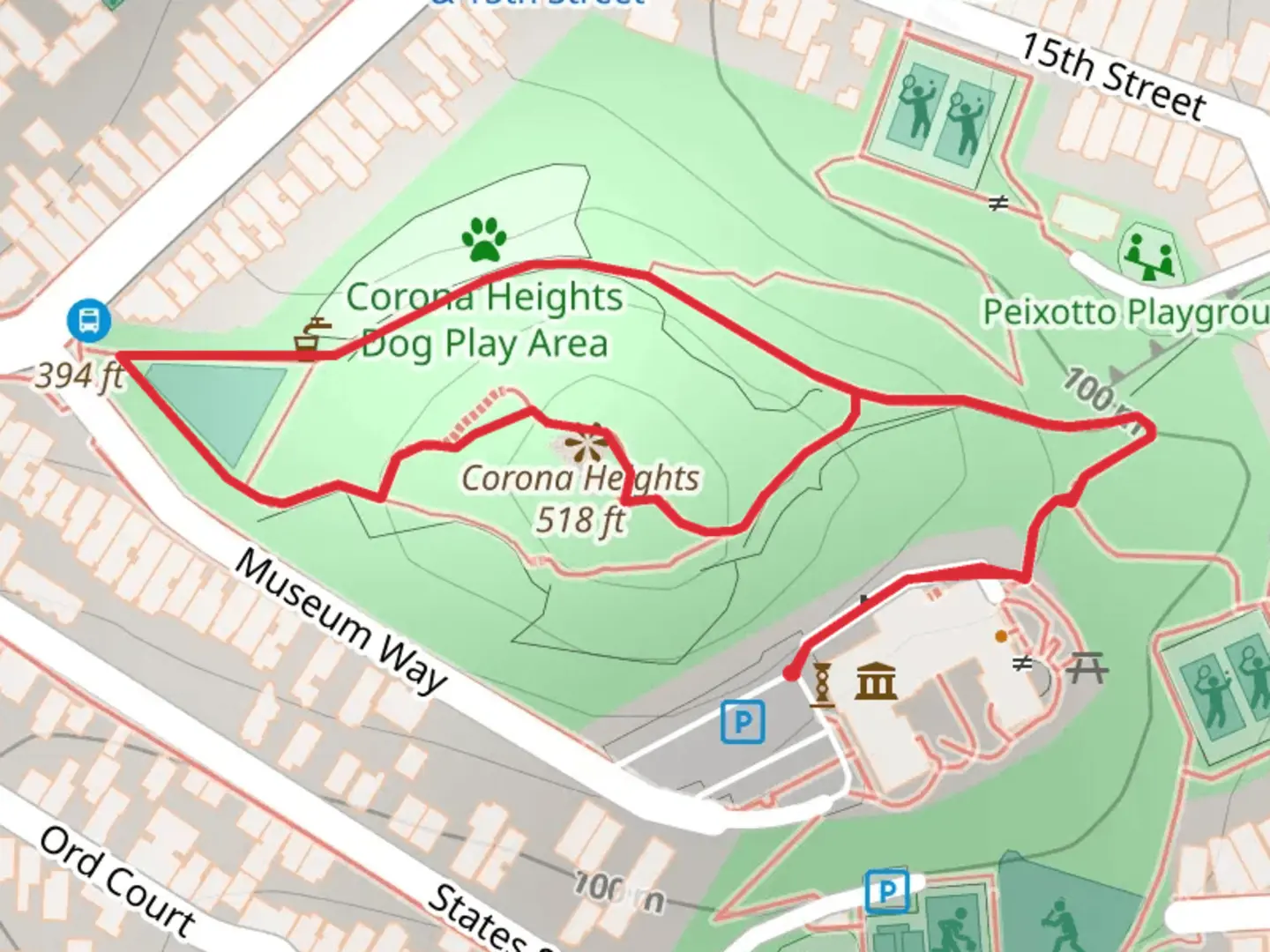 An image depicting the trail Corona Heights Loop and its surrounding area.