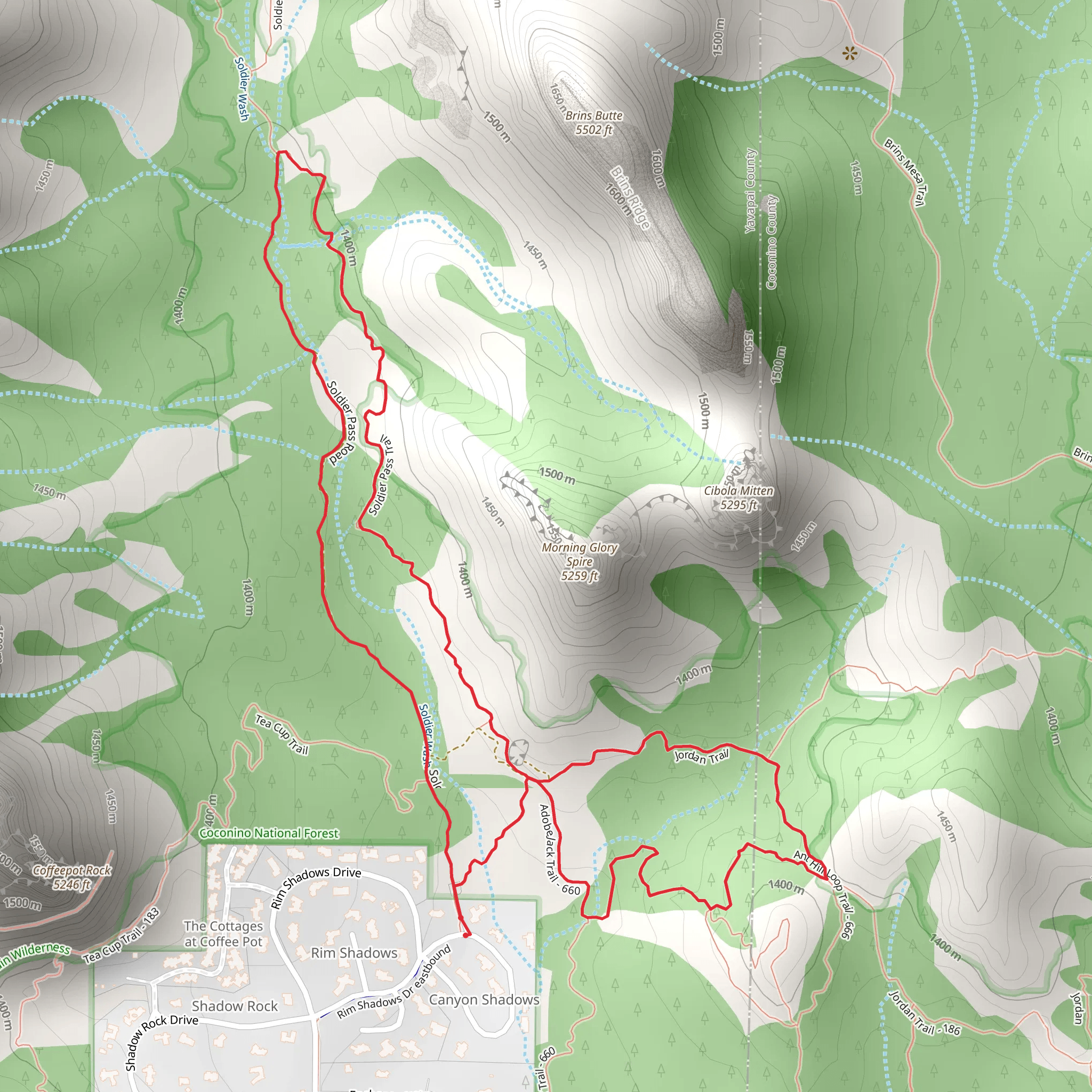 Soldier Pass Trail, Adobe Jack Trail and Jordan Trail Loop mobile static map