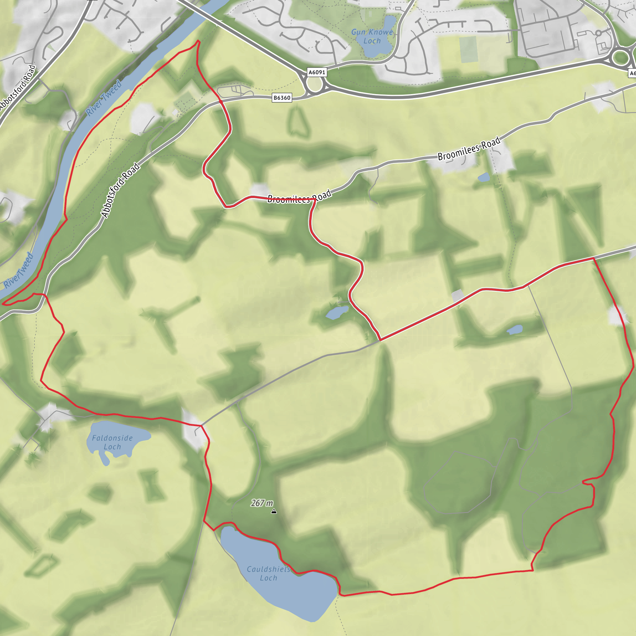 Faldonside Loch, Cauldshiels Loch and Mars Lee Wood Loop mobile static map