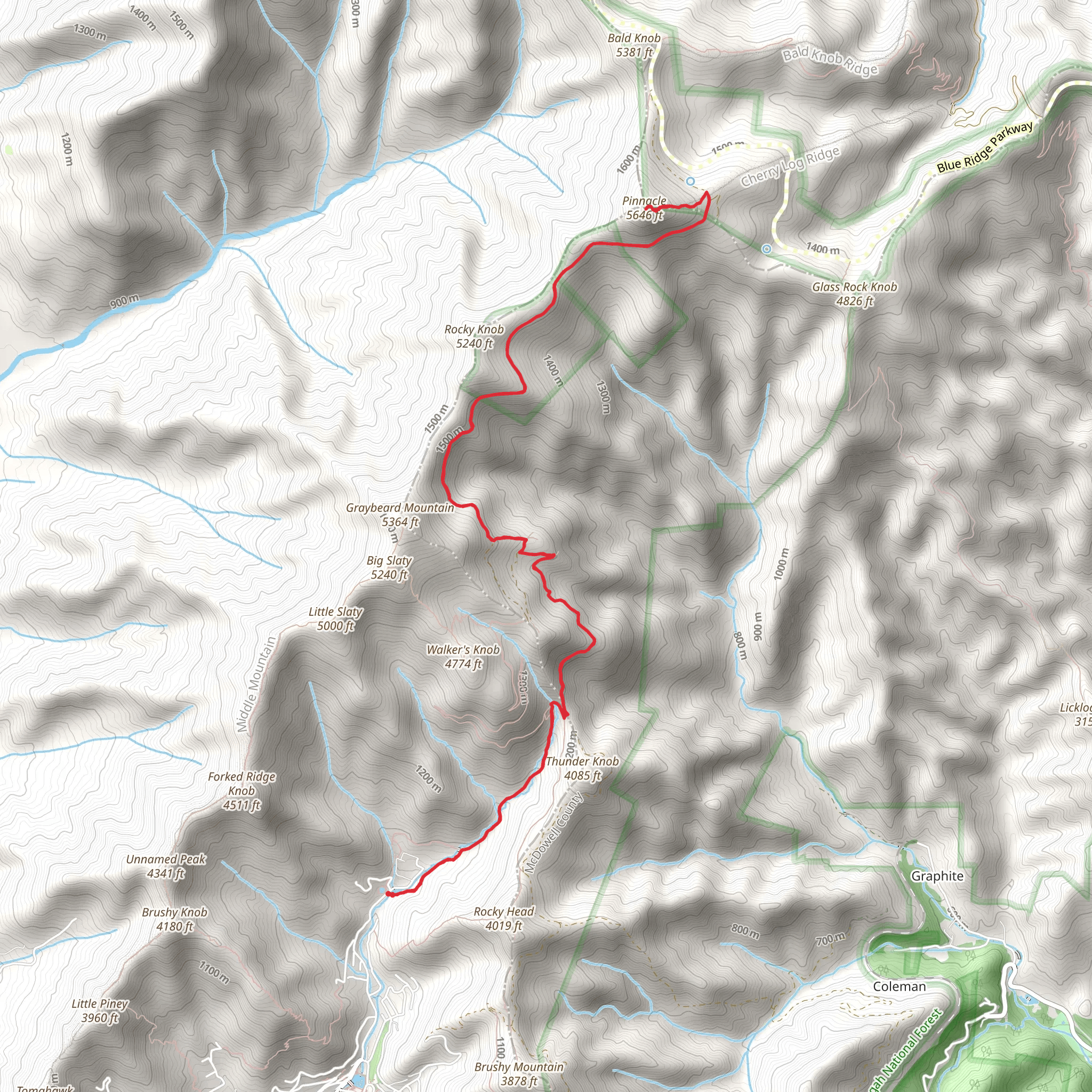 Pinnacle via Graybeard Trail and Old Mitchell Toll Road mobile static map
