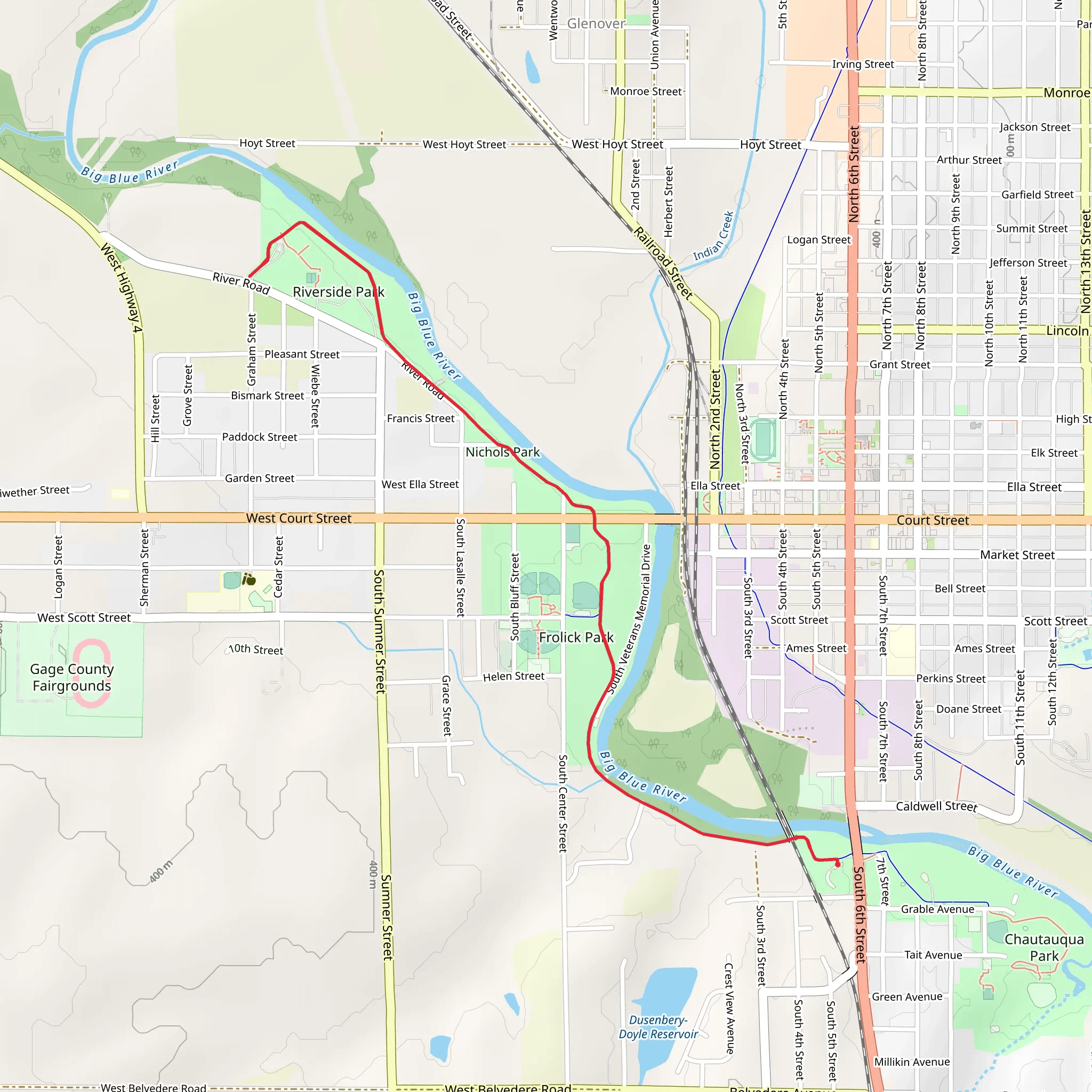 Trail A from Veterans Memorial Park mobile static map