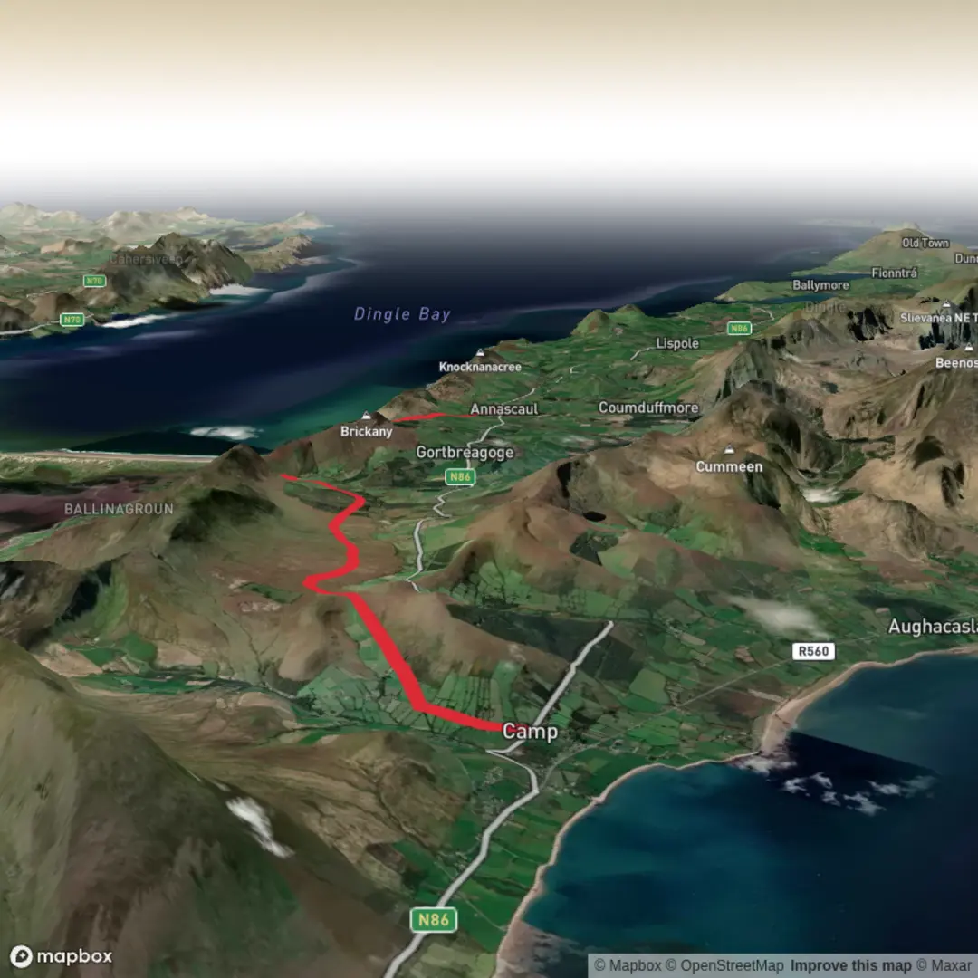 An image depicting the trail Camp to Annascaul via Dingle Way and its surrounding area.