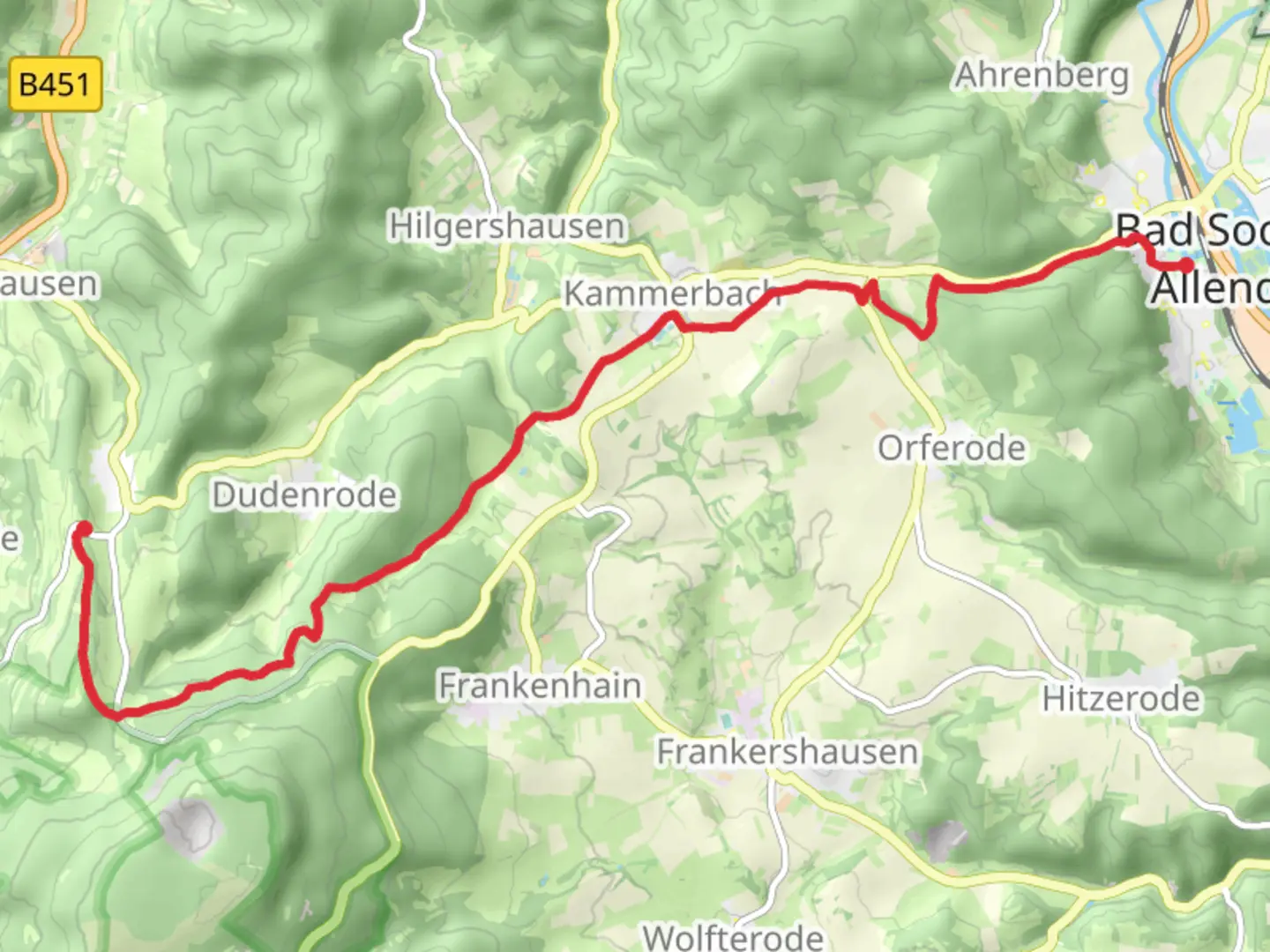 An image depicting the trail Bad Sooden-Allendorf to Weissenbach via Saelzerweg and its surrounding area.