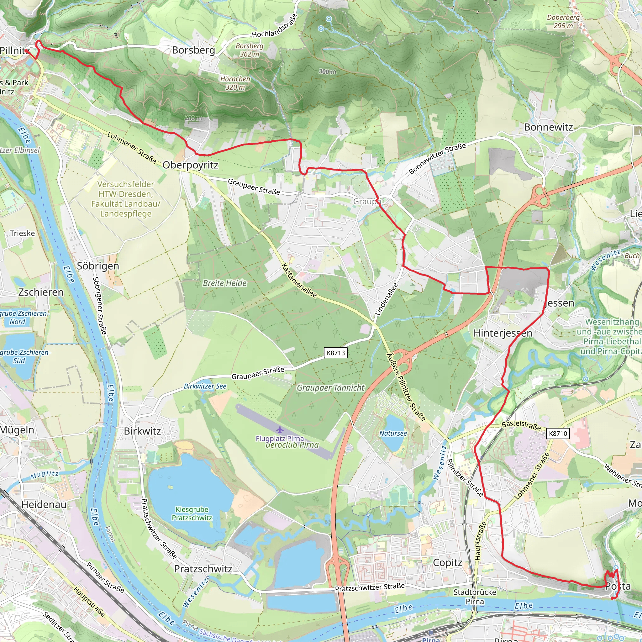 Posta to Pillnitz via Burglehnpfad mobile static map