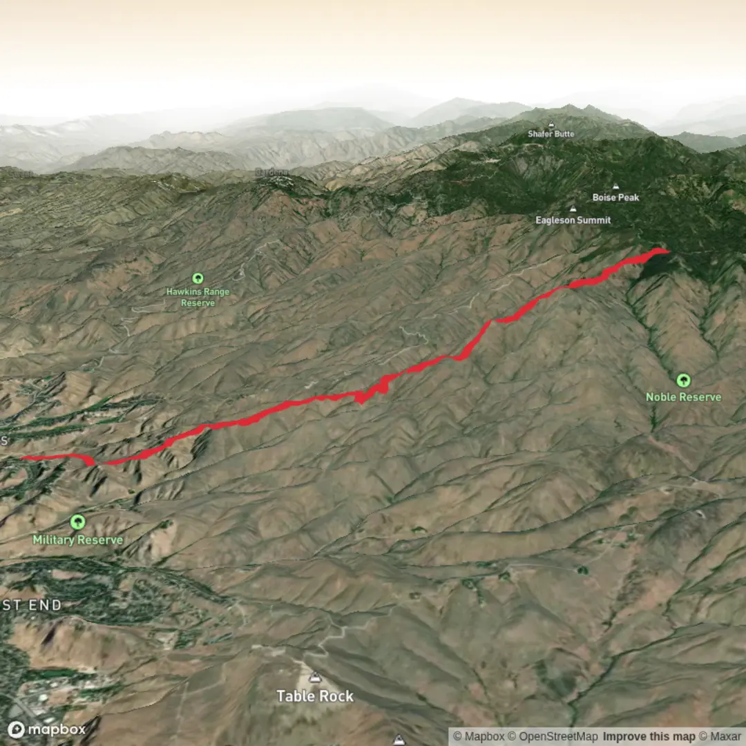An image depicting the trail Kestrel-crestline-sidewinder-8th street motorcycle to Boise ridge road and its surrounding area.