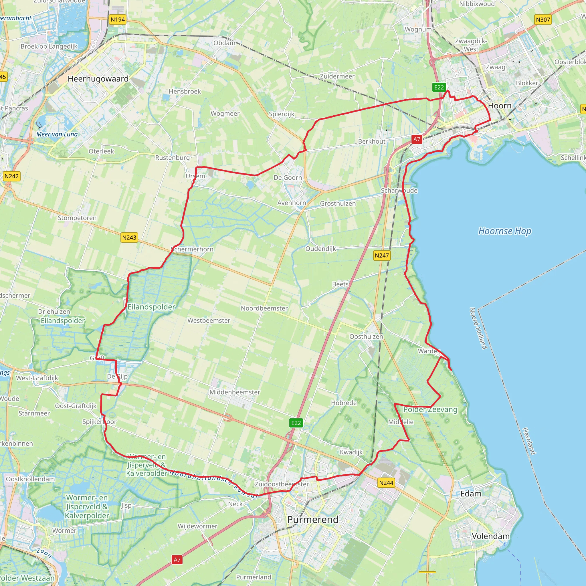 Hoornse Hop and Eilandspolder via Flevostraat, Eendentaantje and De Leet mobile static map