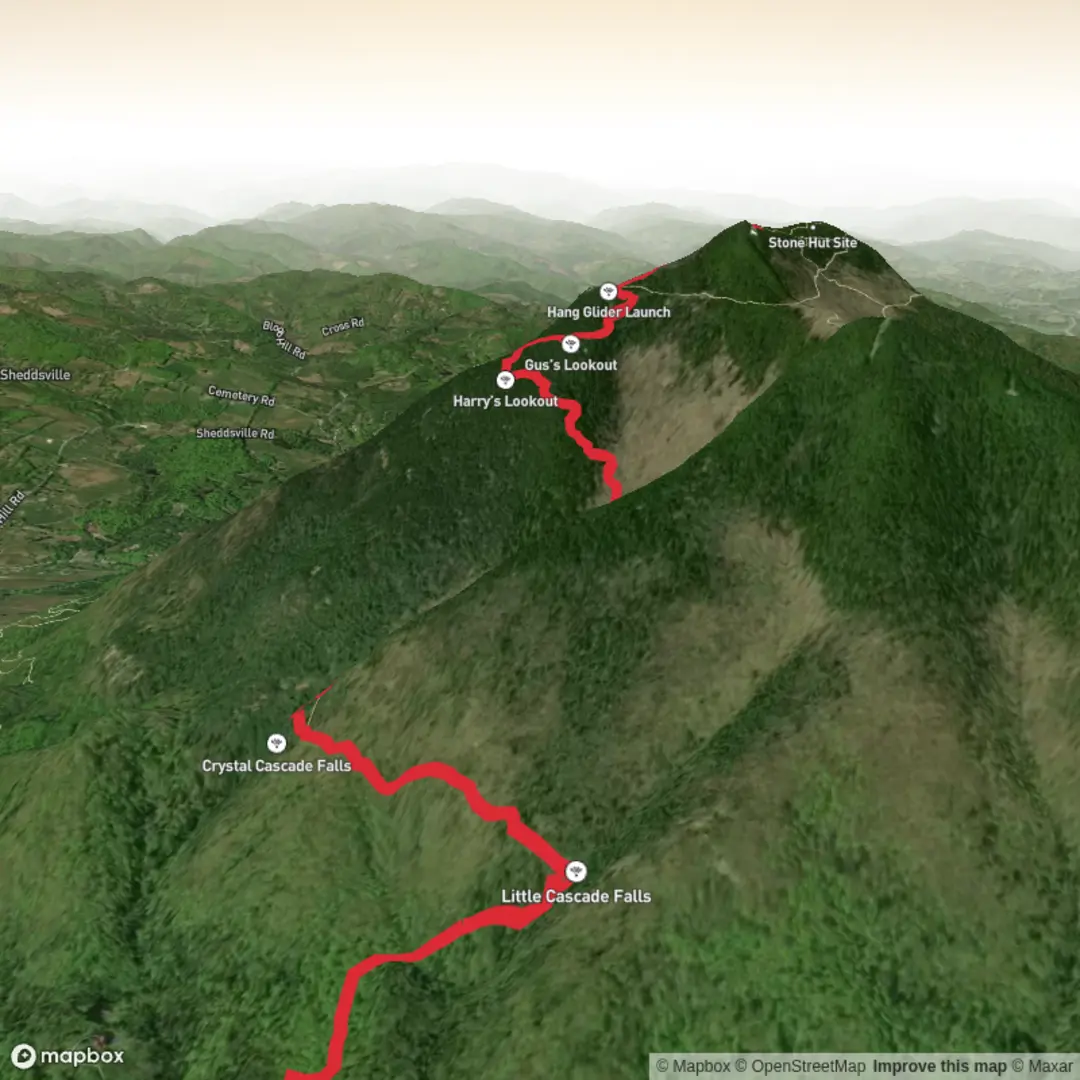 An image depicting the trail Crystal Cascade Falls, Gus's Lookout and Mt Ascutney via Wethersfield Trail and its surrounding area.