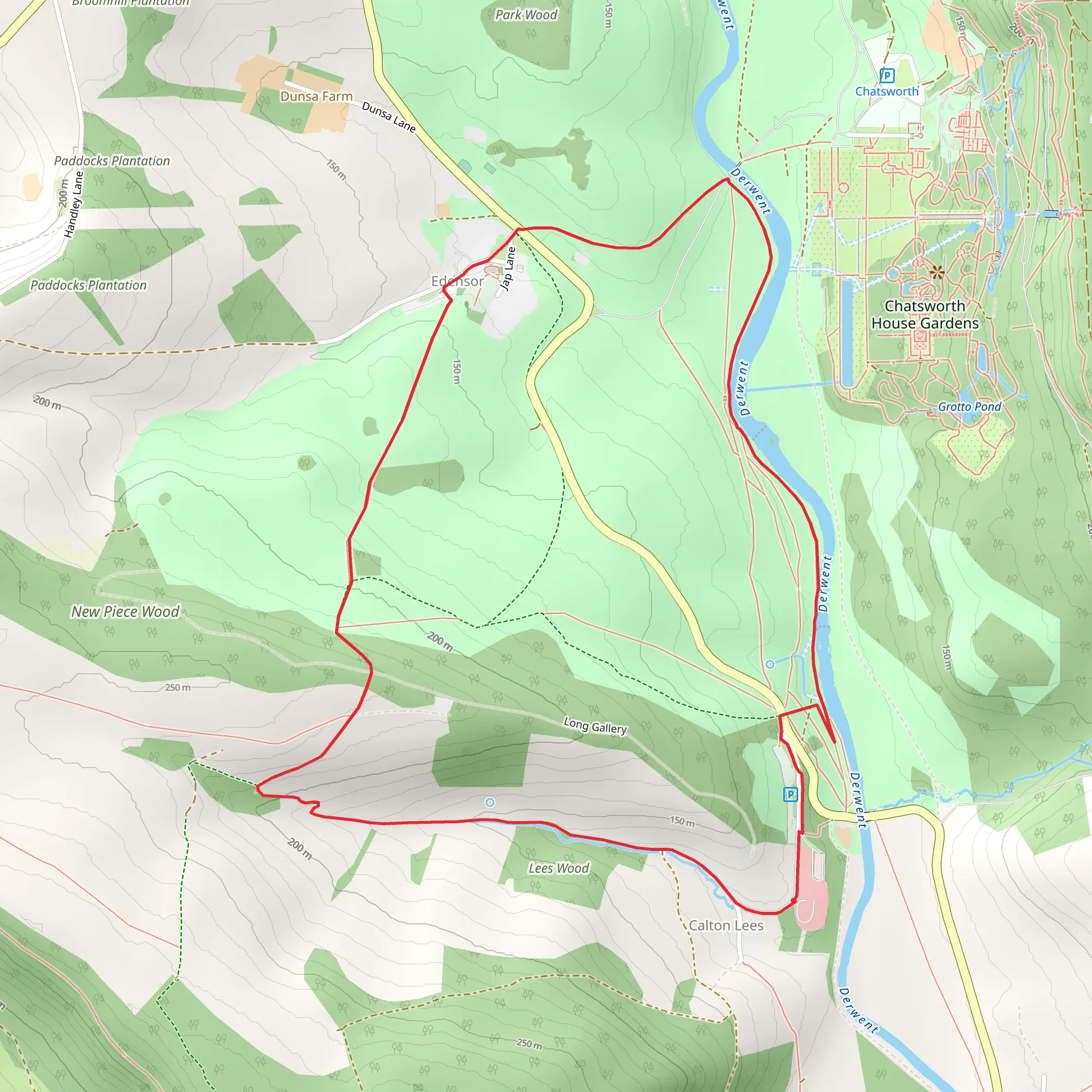 Chatsworth and Edensor Loop via Calton Lees mobile static map