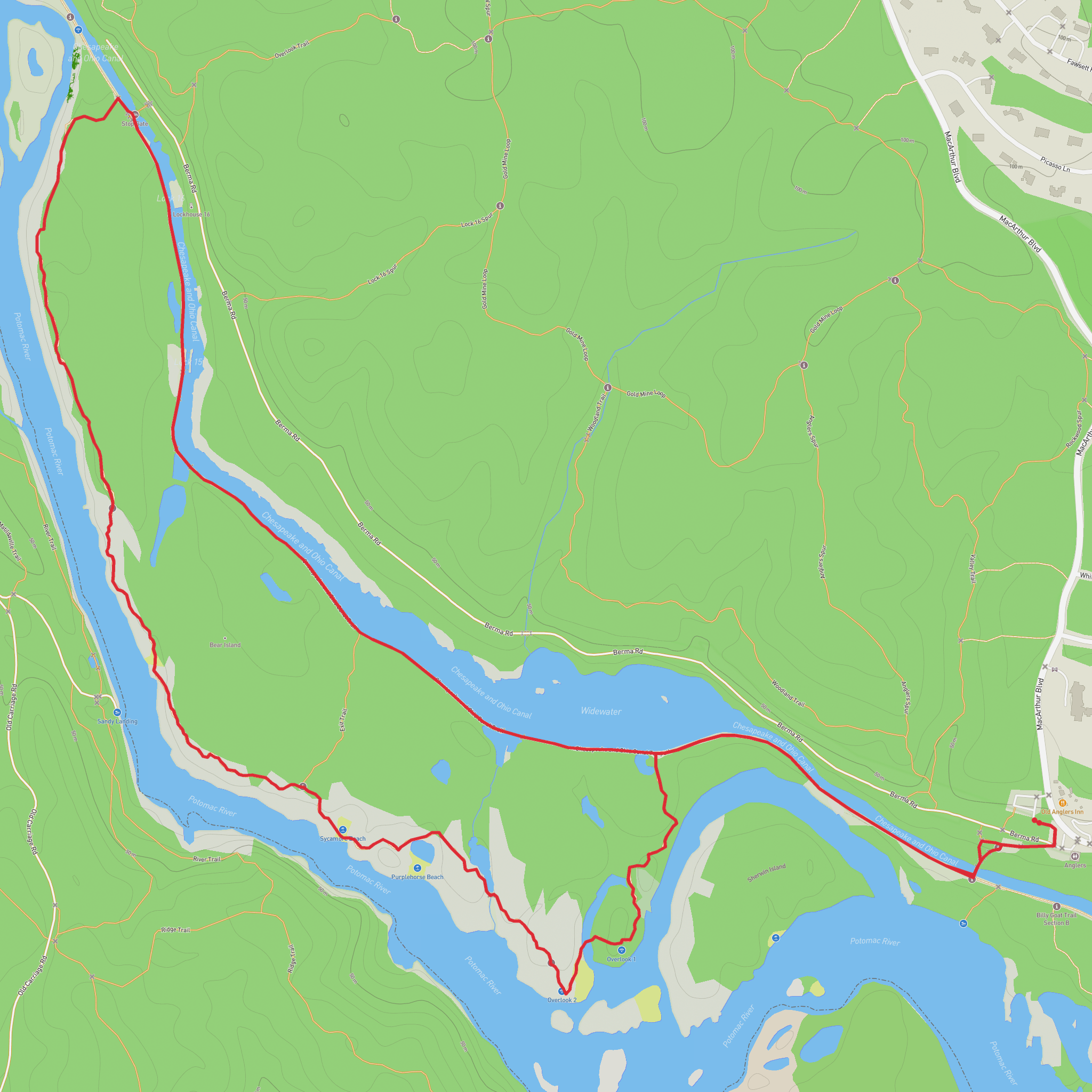 Chesapeake and Ohio Canal Trail and Billy Goat Loop Trail mobile static map
