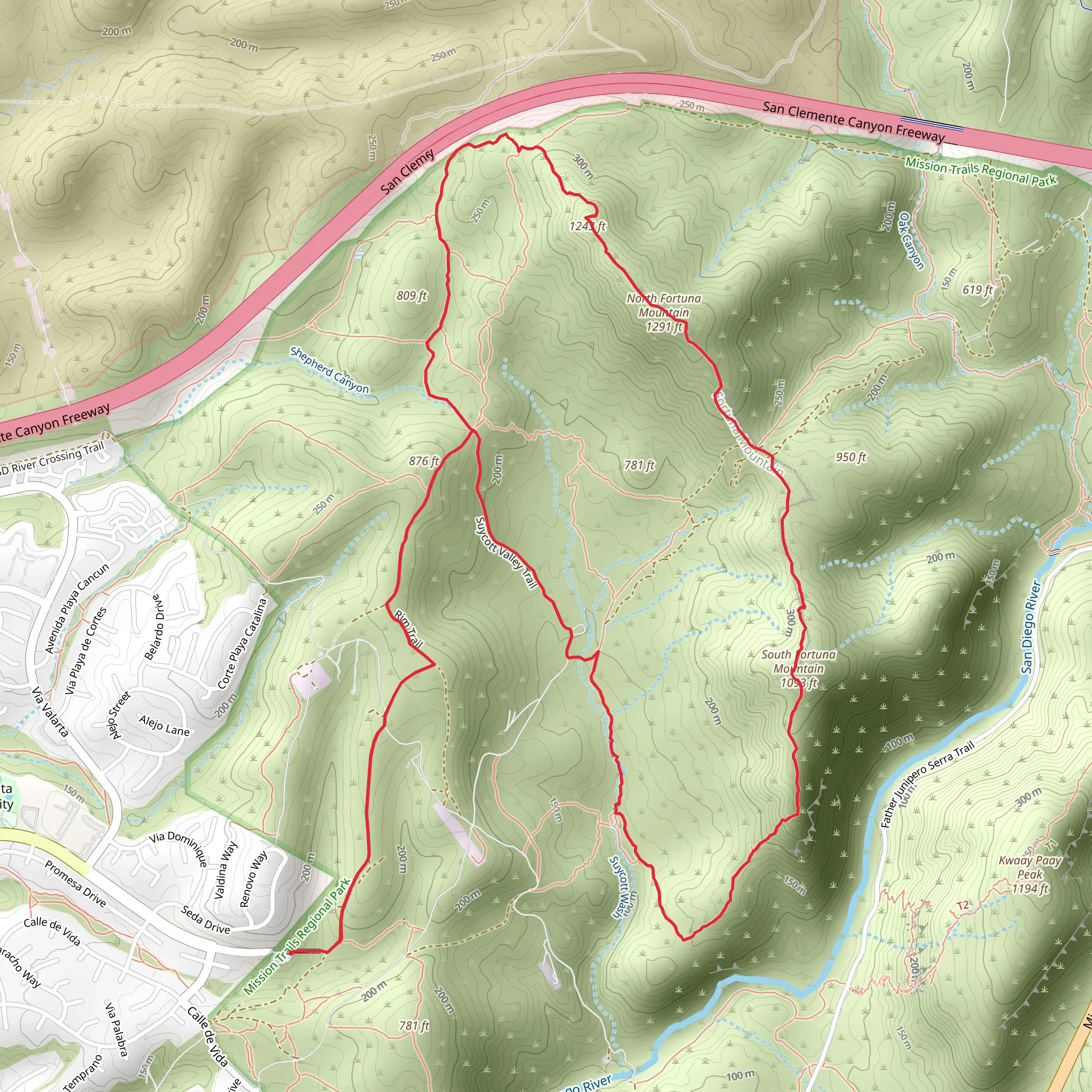 Rim, Suycott Valley and South Fortune Loop Trail mobile static map