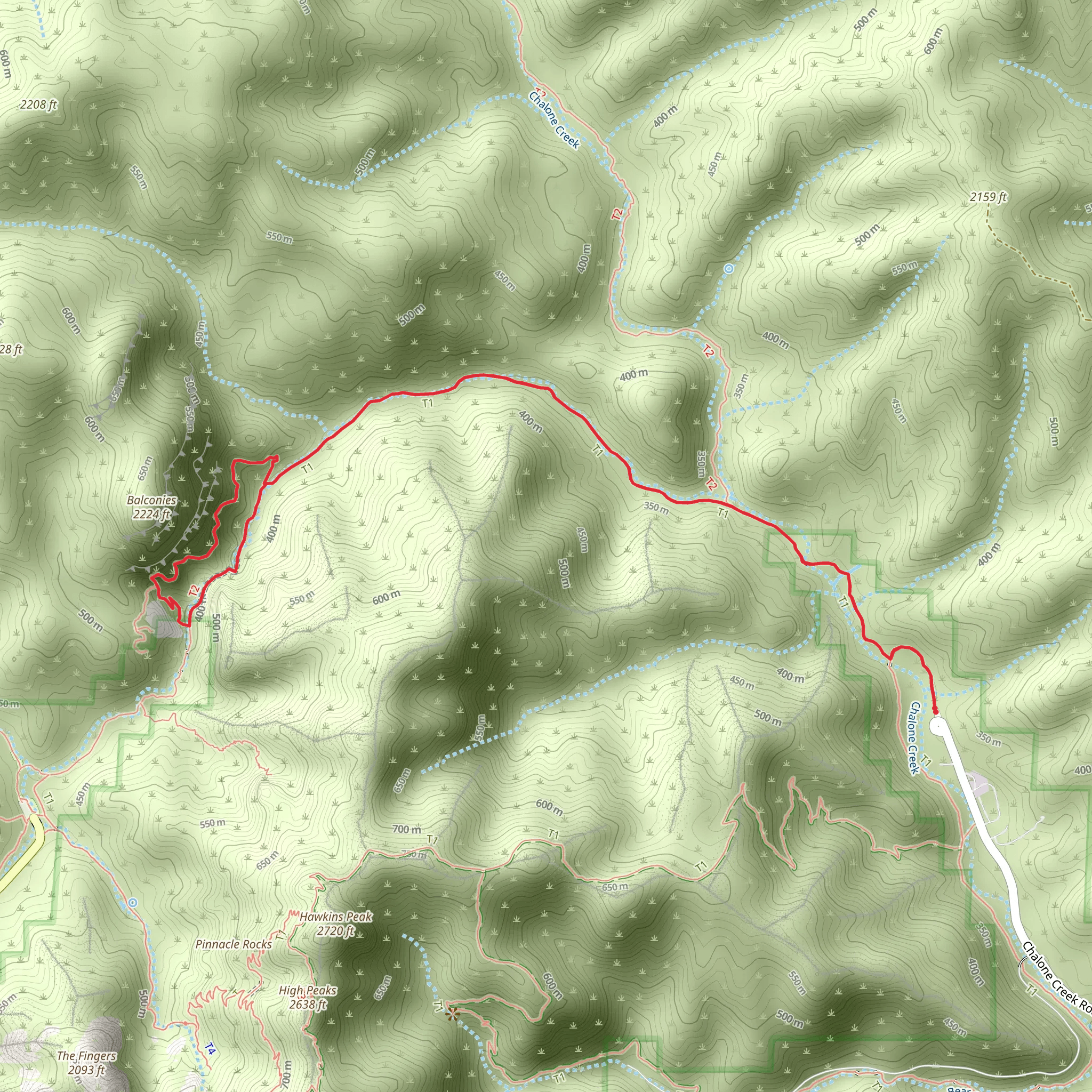 Old Pinnacles to Balconies Cave Trail mobile static map