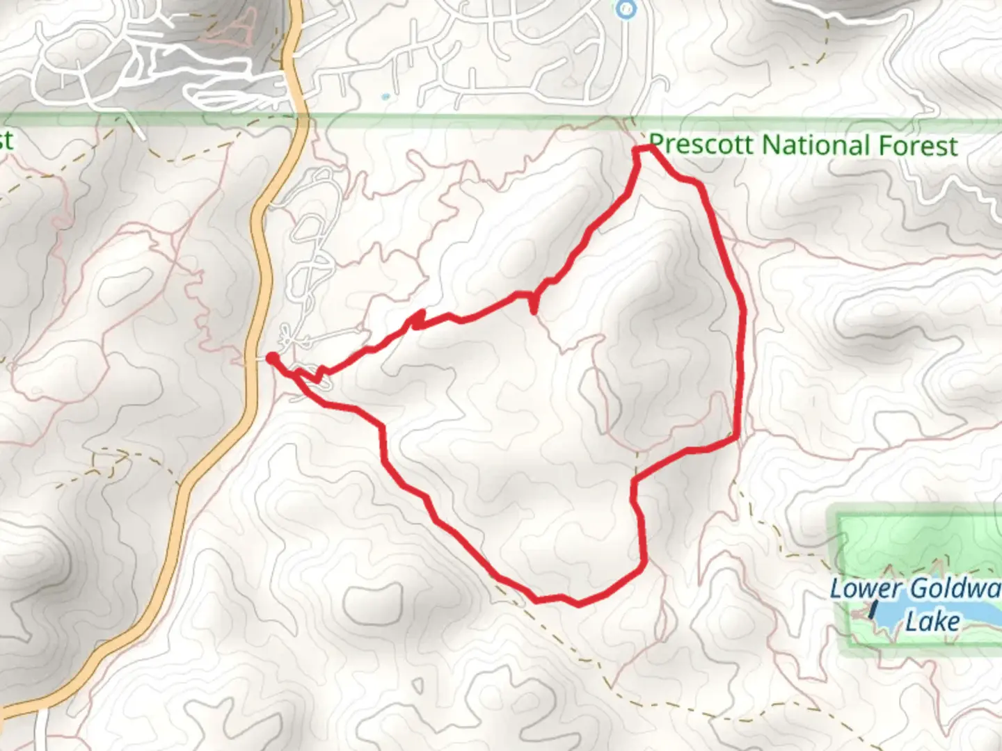 An image depicting the trail Prescott Circle, Banning Creek and Schoolhouse Gulch Loop Trail and its surrounding area.