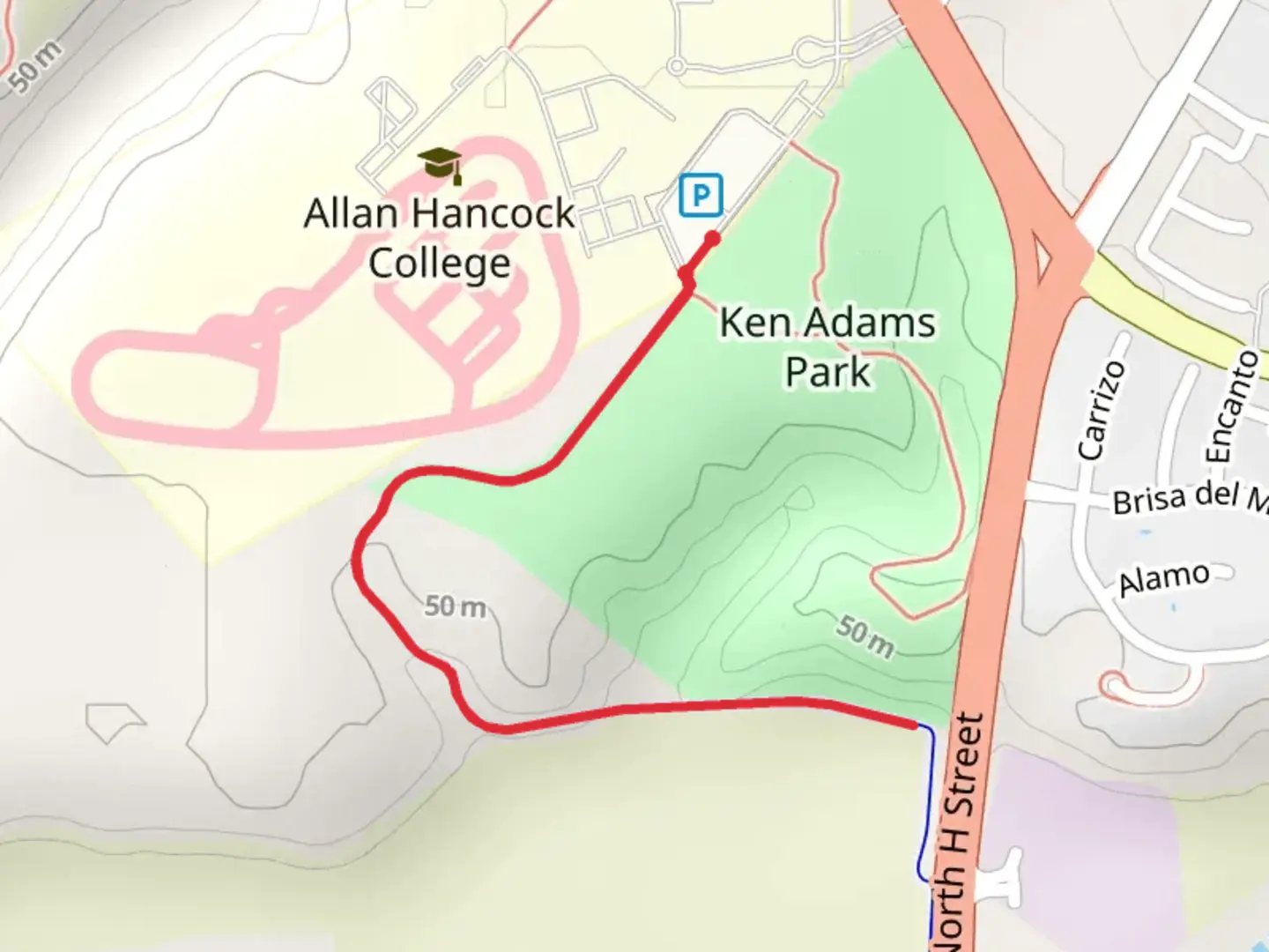 An image depicting the trail Alan Hancock Path - Ken Adams Park and its surrounding area.