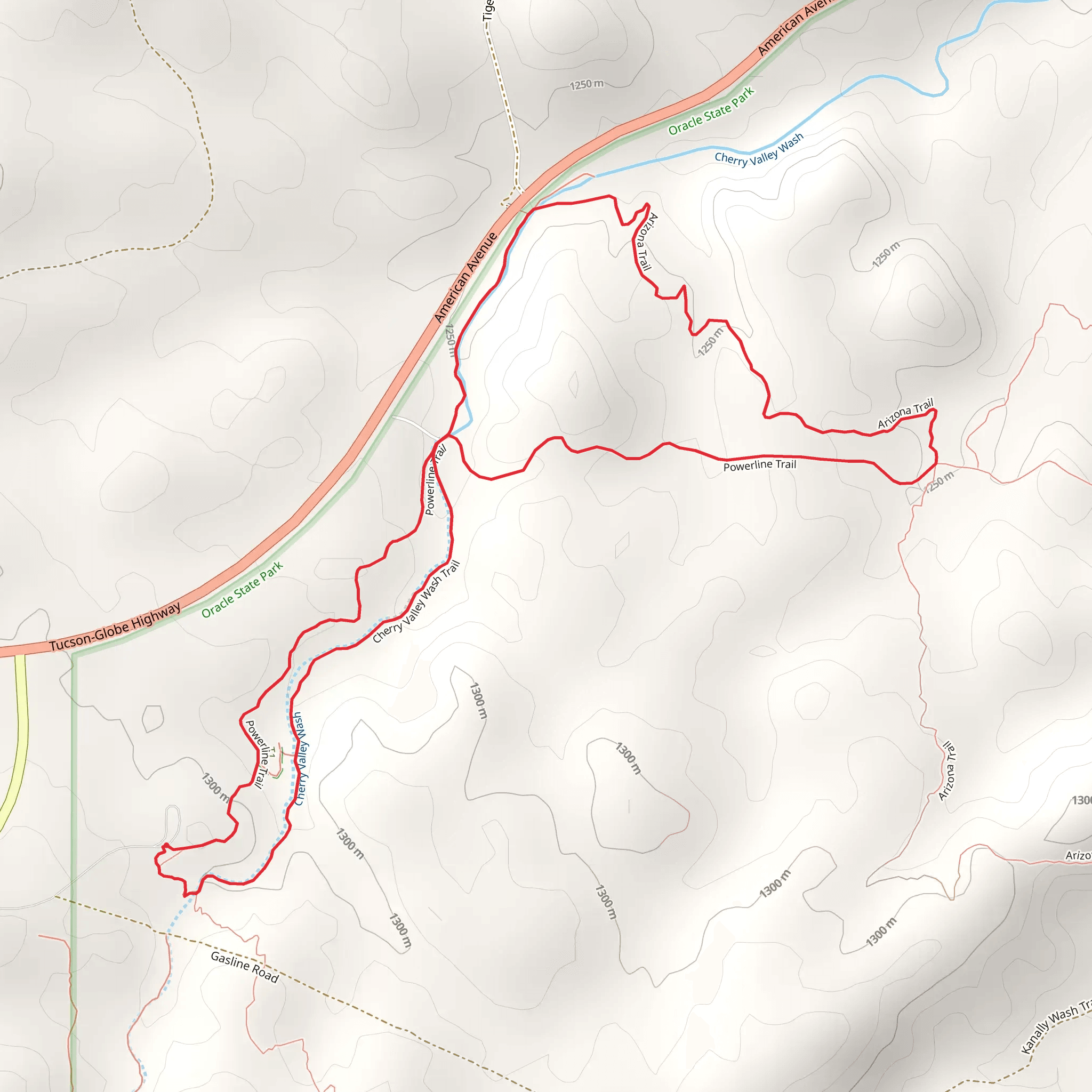 Powerline and Cherry Wash Loop Trail mobile static map