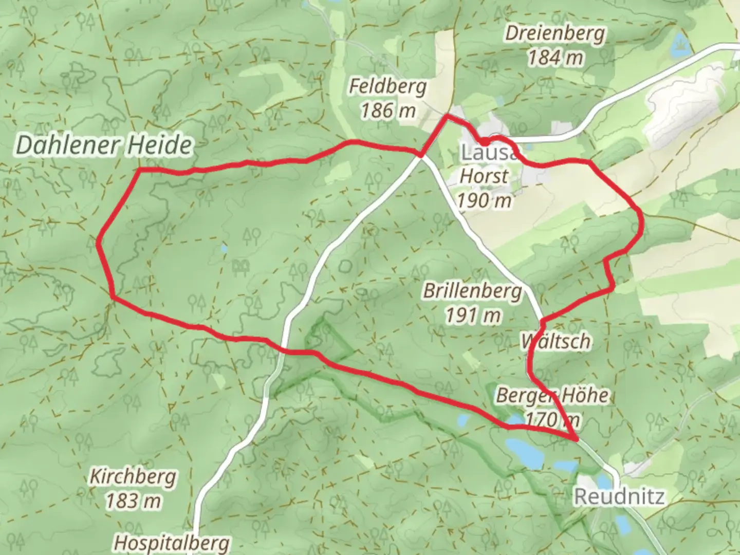 An image depicting the trail Berger Hoehe via G Weg and its surrounding area.