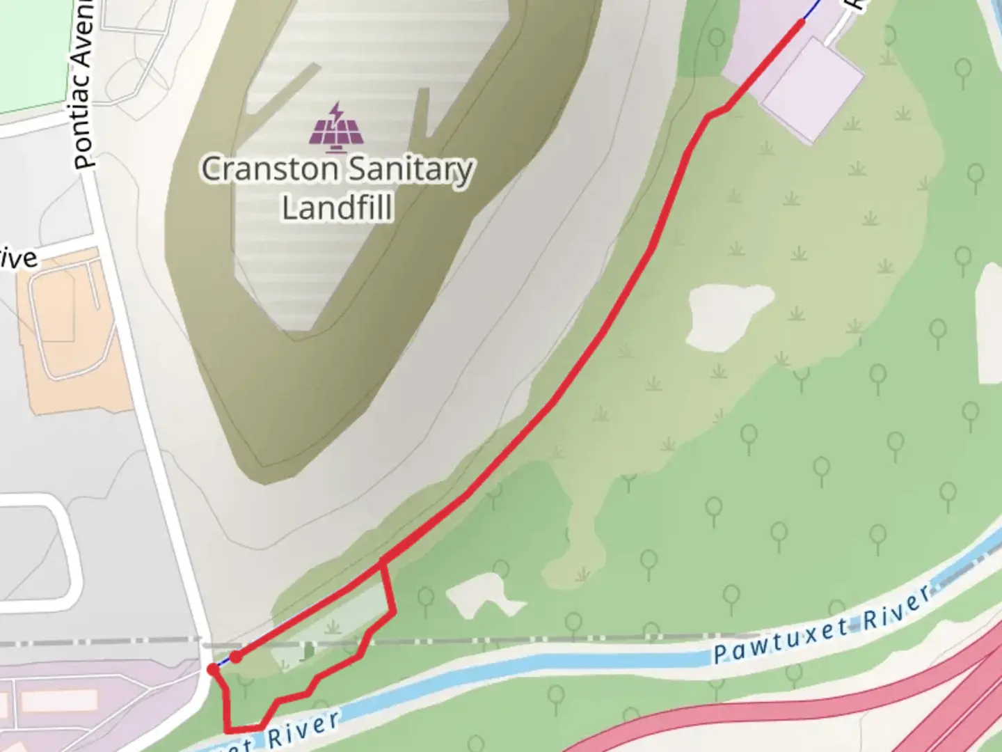 An image depicting the trail Pawtuxet River Walk and its surrounding area.