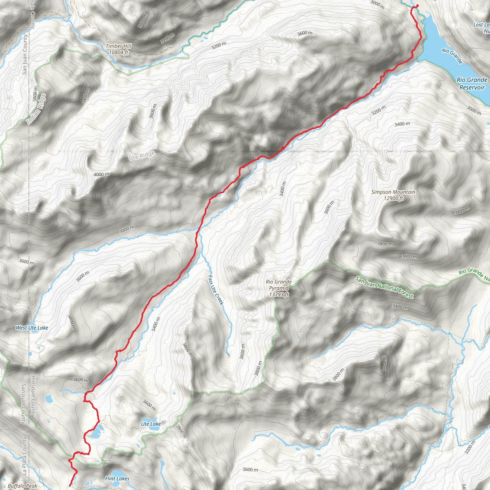 Ute Trail via Twin Lakes mobile static map