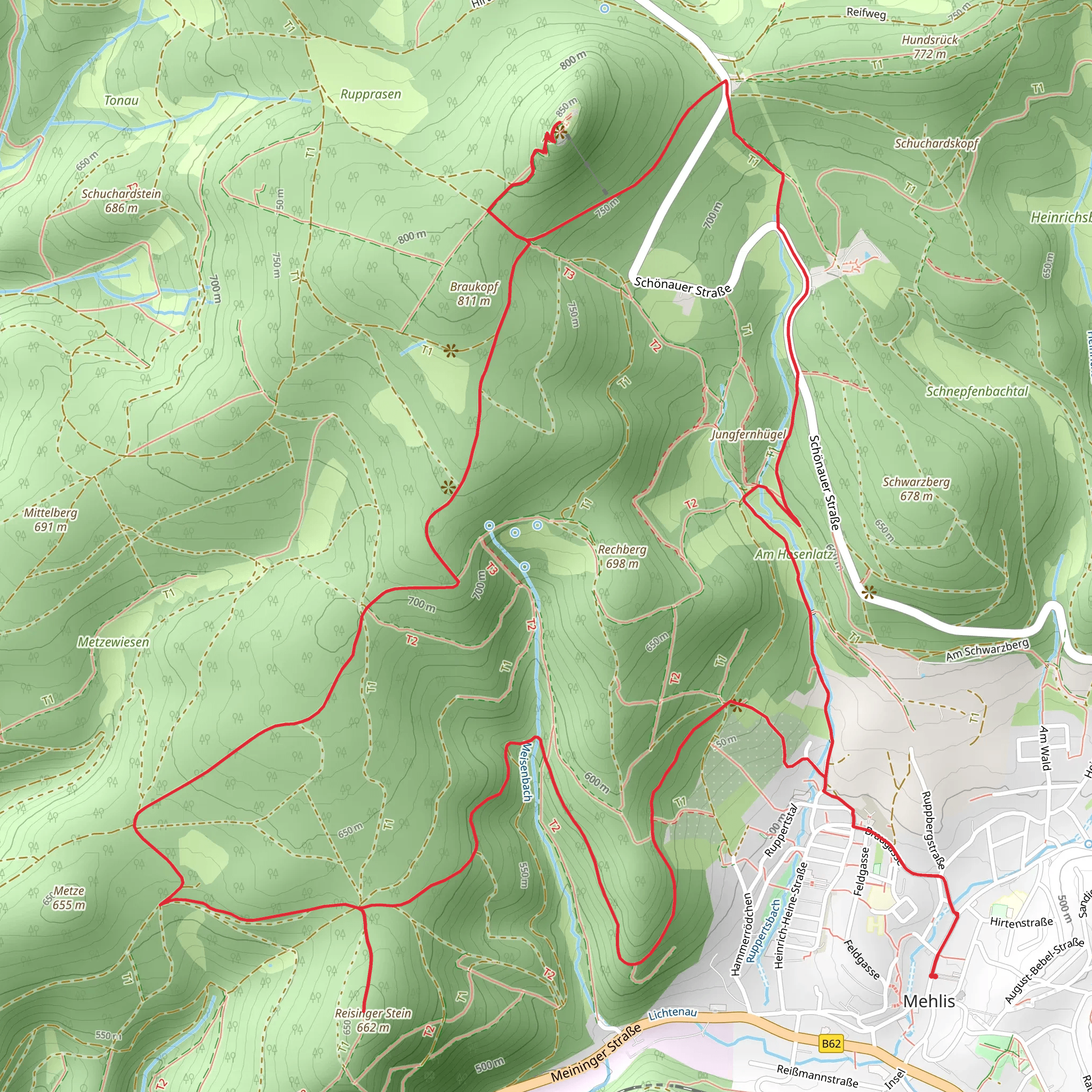 Reisinger Stein and Ruppberghuette via Rennsteig Dolmar Weg mobile static map