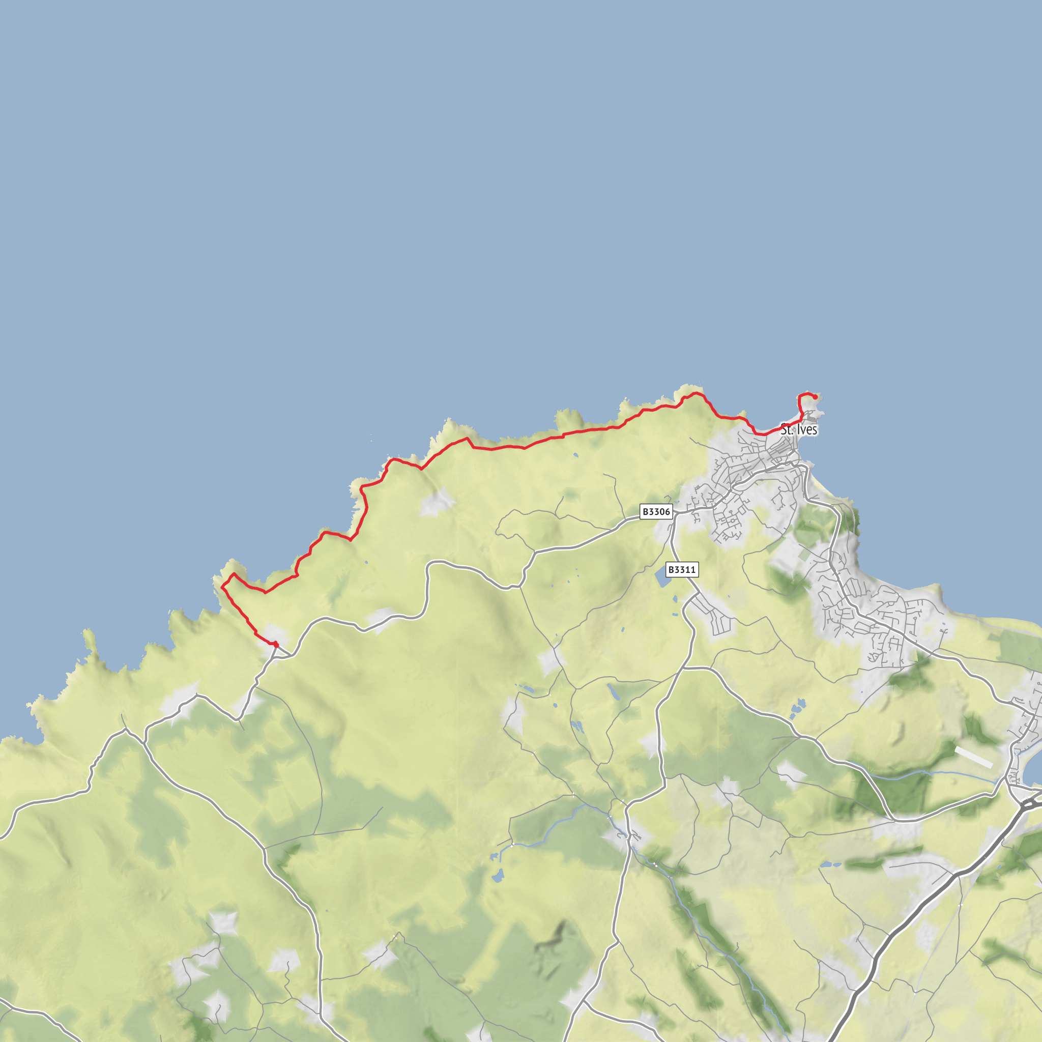 Zennor Village to St Ives mobile static map