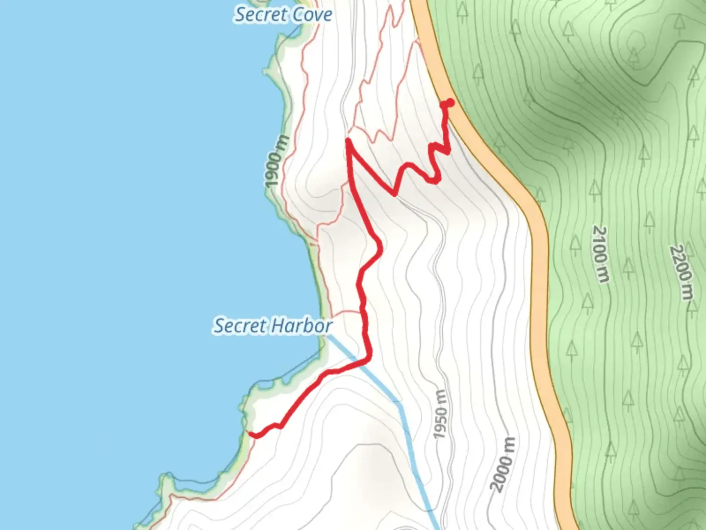 An image depicting the trail Secret Harbor Creek and its surrounding area.