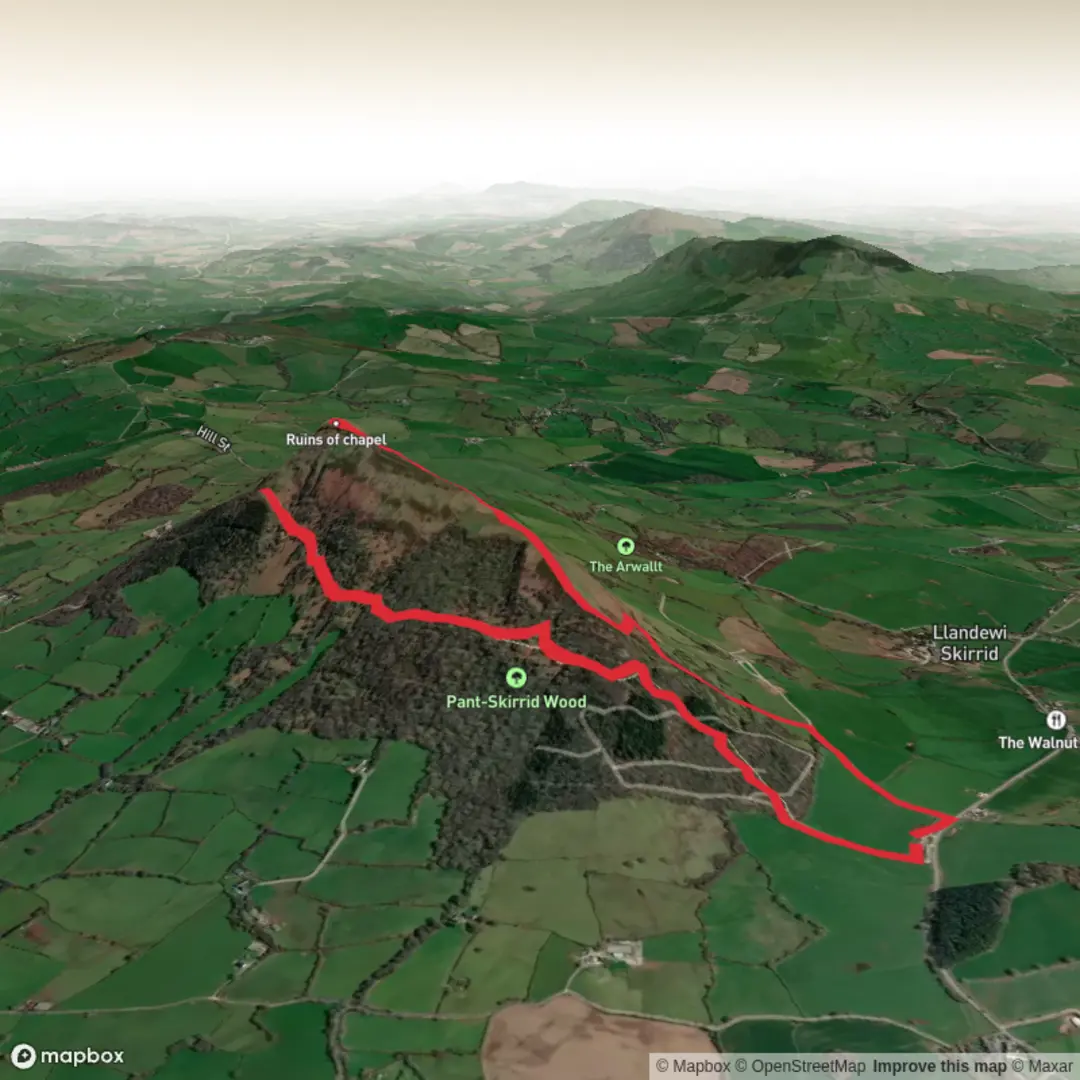An image depicting the trail Skirrid Vizz Whizz and its surrounding area.