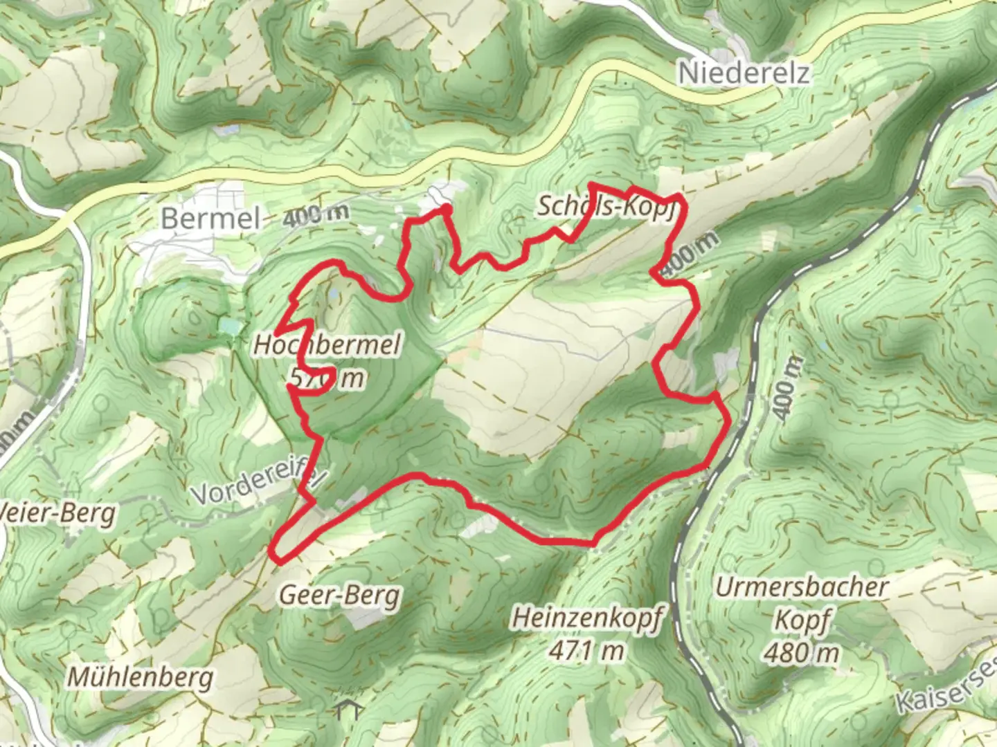 An image depicting the trail Hochbermel via Hochbermeler Loop and its surrounding area.