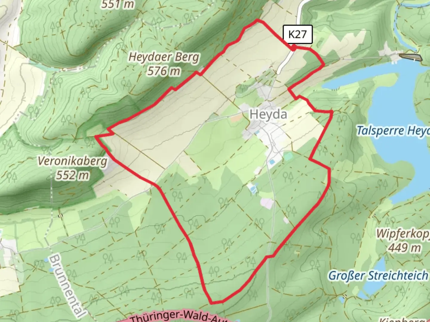 An image depicting the trail Rund um Heyda and its surrounding area.
