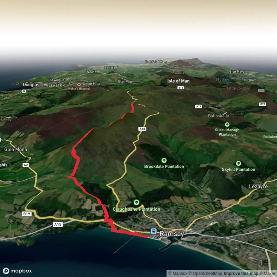 An image depicting the trail Isle of Man - Aug 9 and its surrounding area.