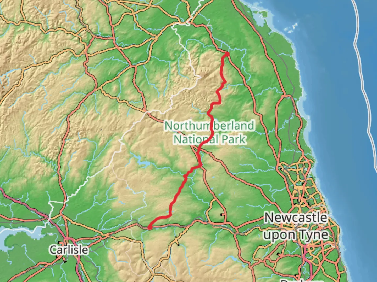 An image depicting the trail Northumberland National Park Challenge and its surrounding area.