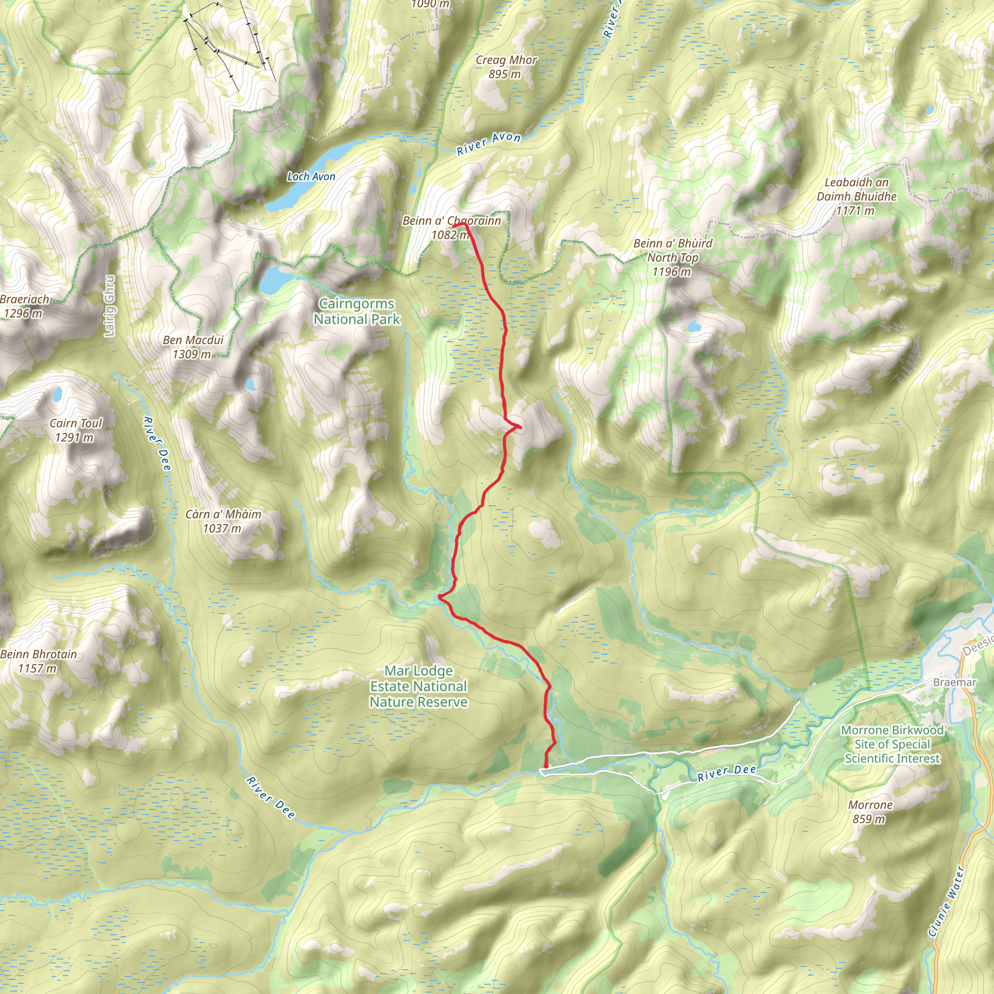 Beinn a' Chaorainn - Cairngorms via Beinn Bhreac Walk mobile static map