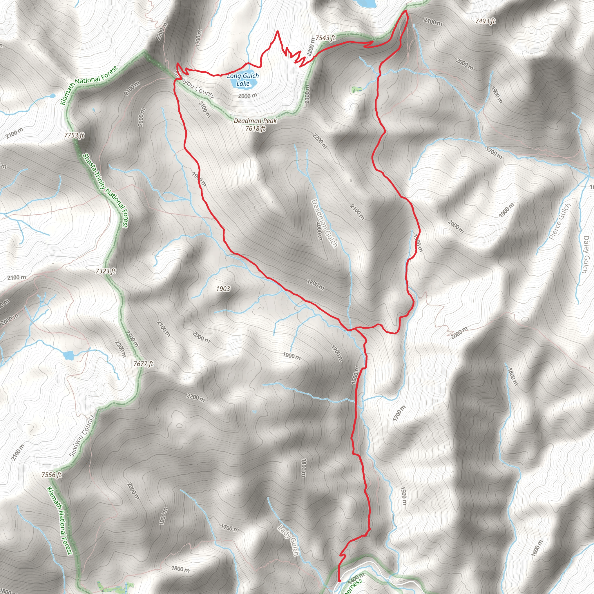 Long Gulch Lake via South Fork Coffee Creek Loop Trail mobile static map