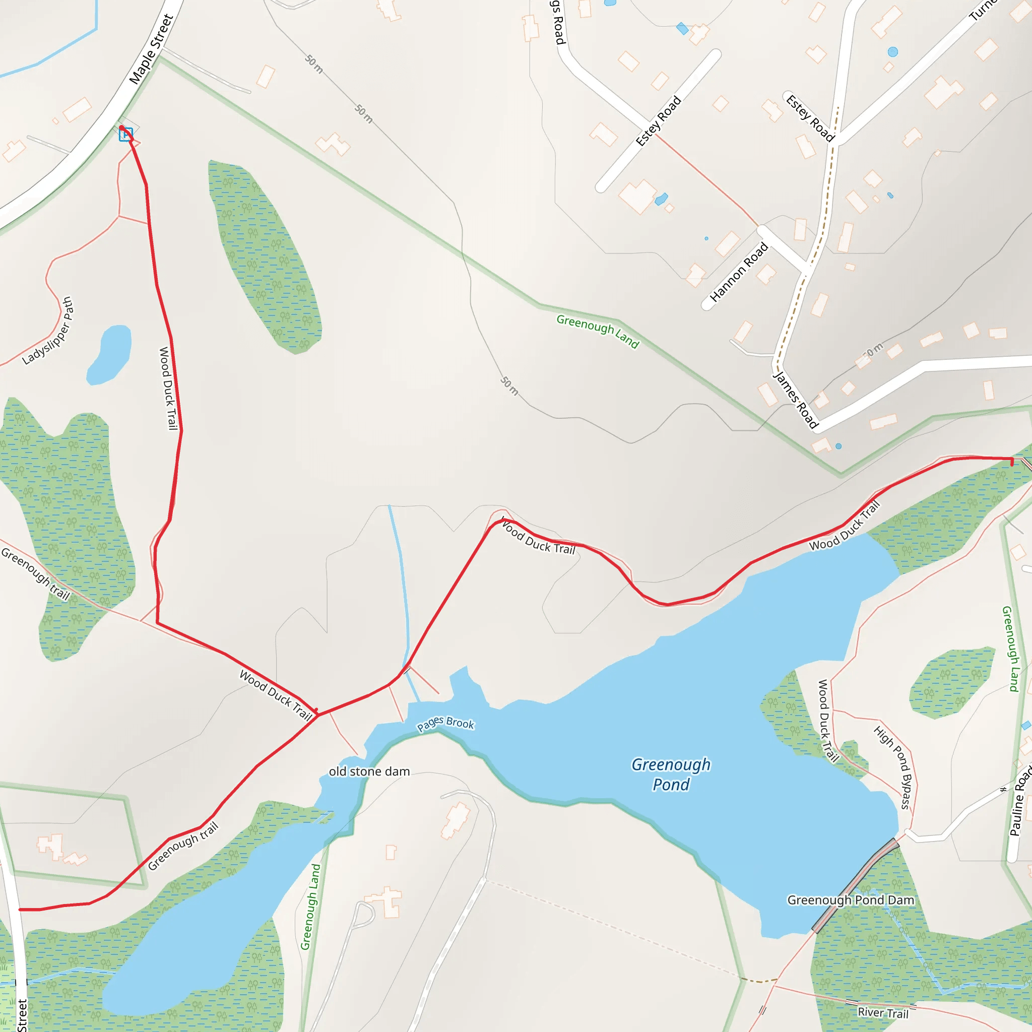 Wood Duck Trail and Greenough Trail mobile static map