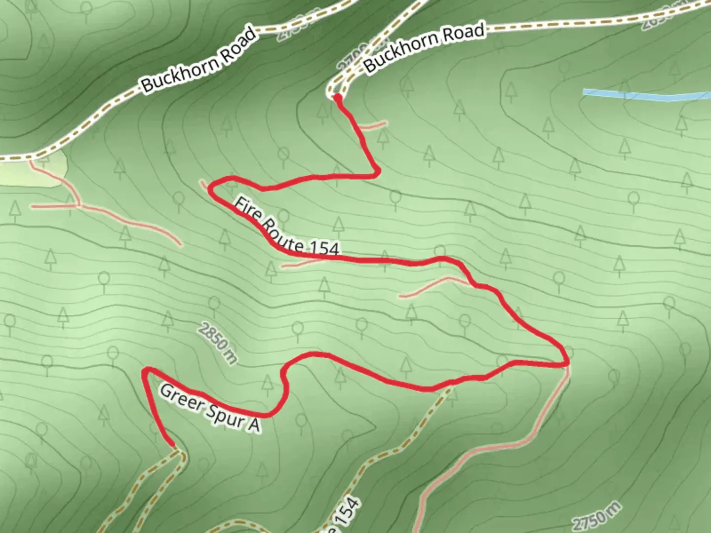 An image depicting the trail Greer Spur A and its surrounding area.