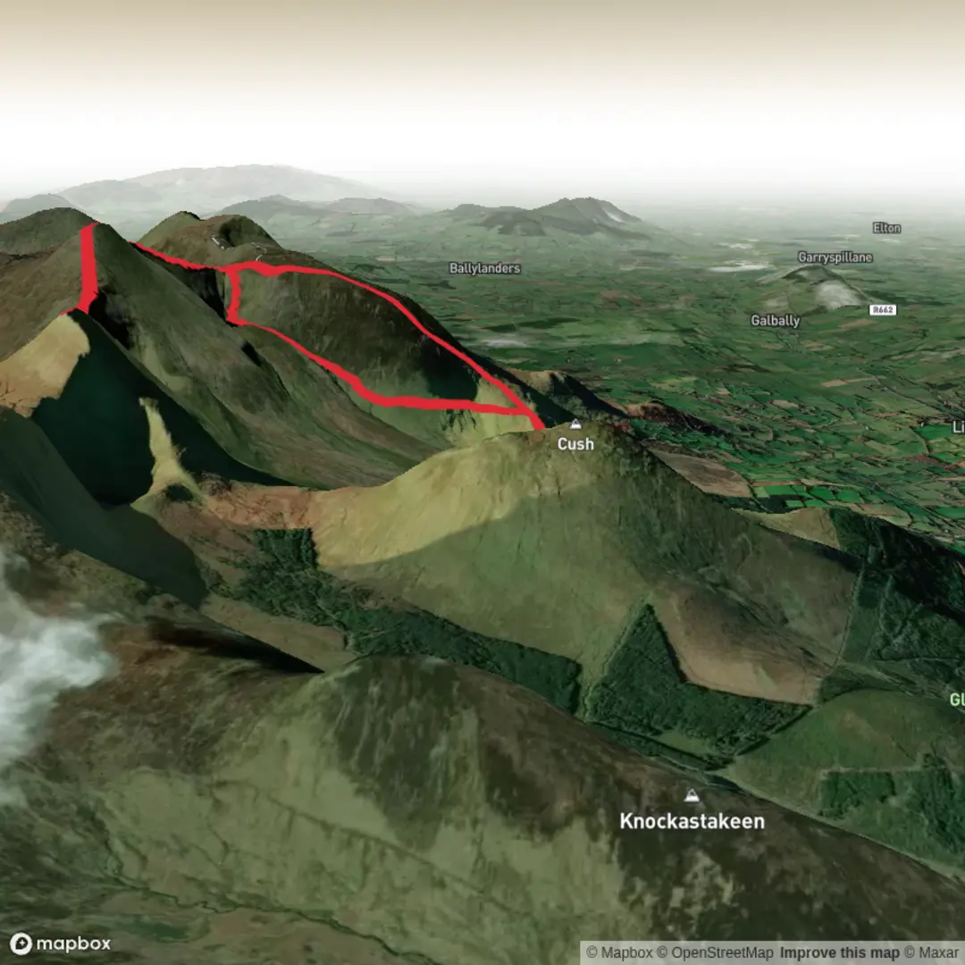 An image depicting the trail Intermediate - Galties Ireland 7 summits route and its surrounding area.