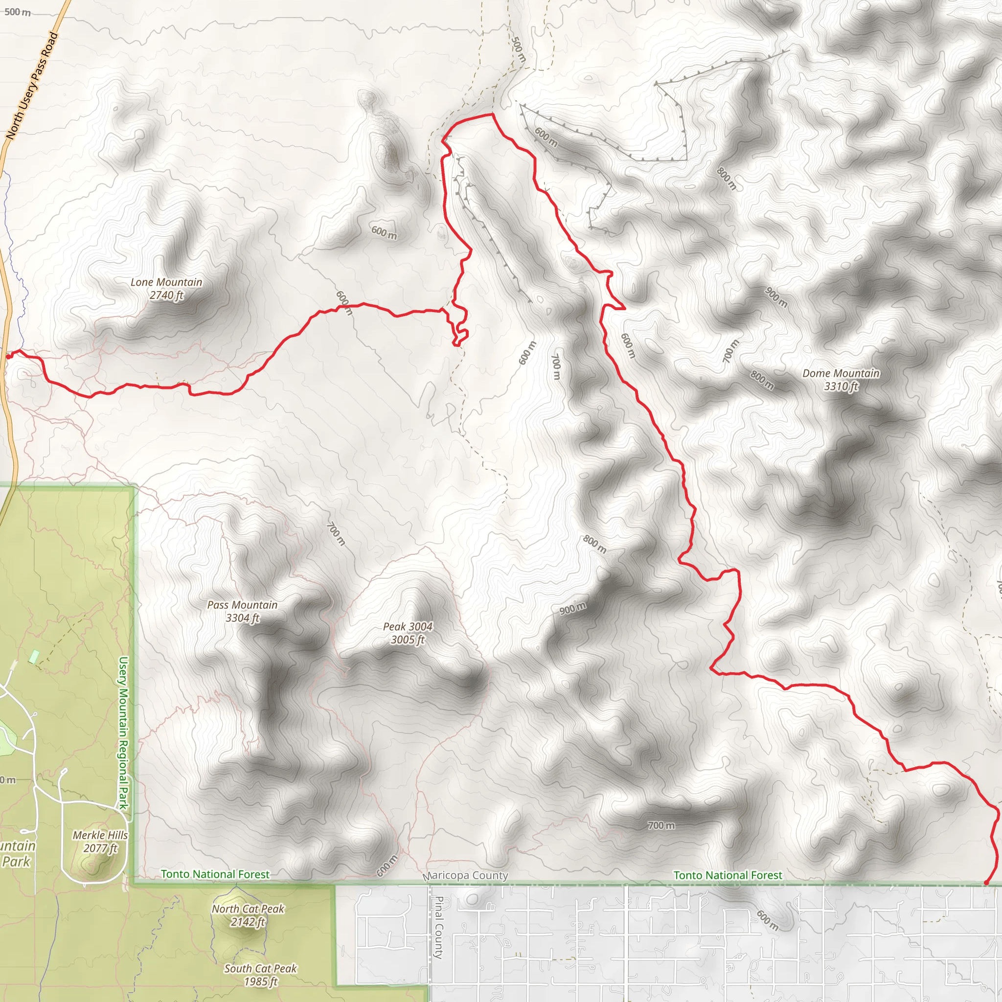 North Usery Pass Road Walk mobile static map