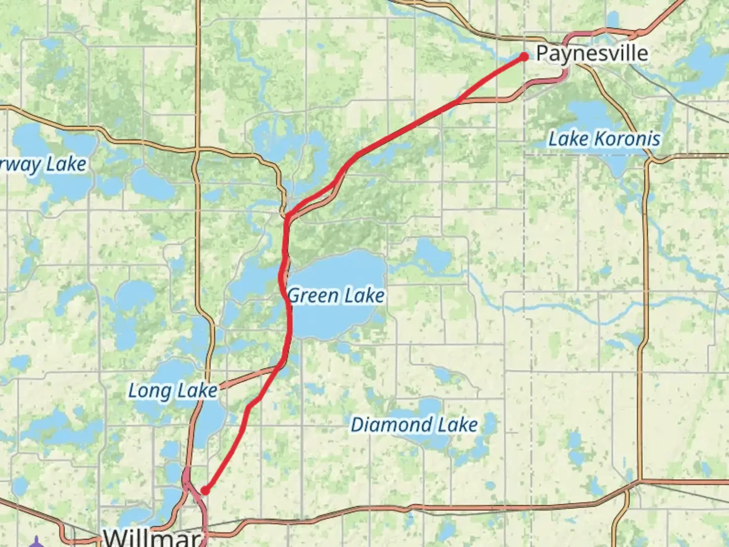 An image depicting the trail Glacial Ridge State Trail - Swan Lake and its surrounding area.