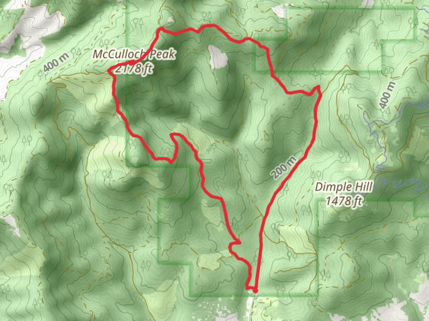 An image depicting the trail Innuendo, McCulloch Peak Loop and its surrounding area.